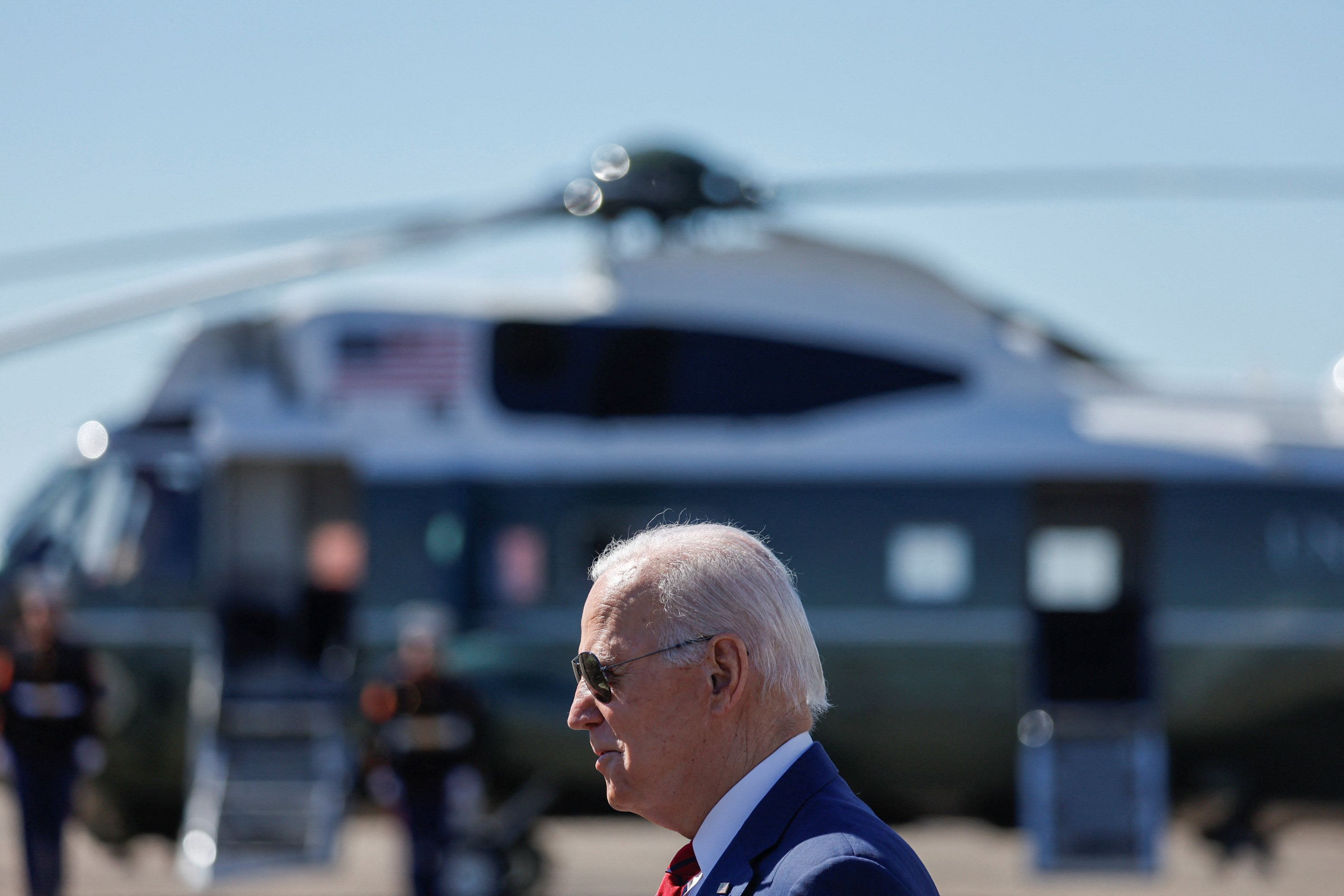 U.S. President Joe Biden arrives aboard Air Force One at Maxwell Air Force Base, in Montgomery