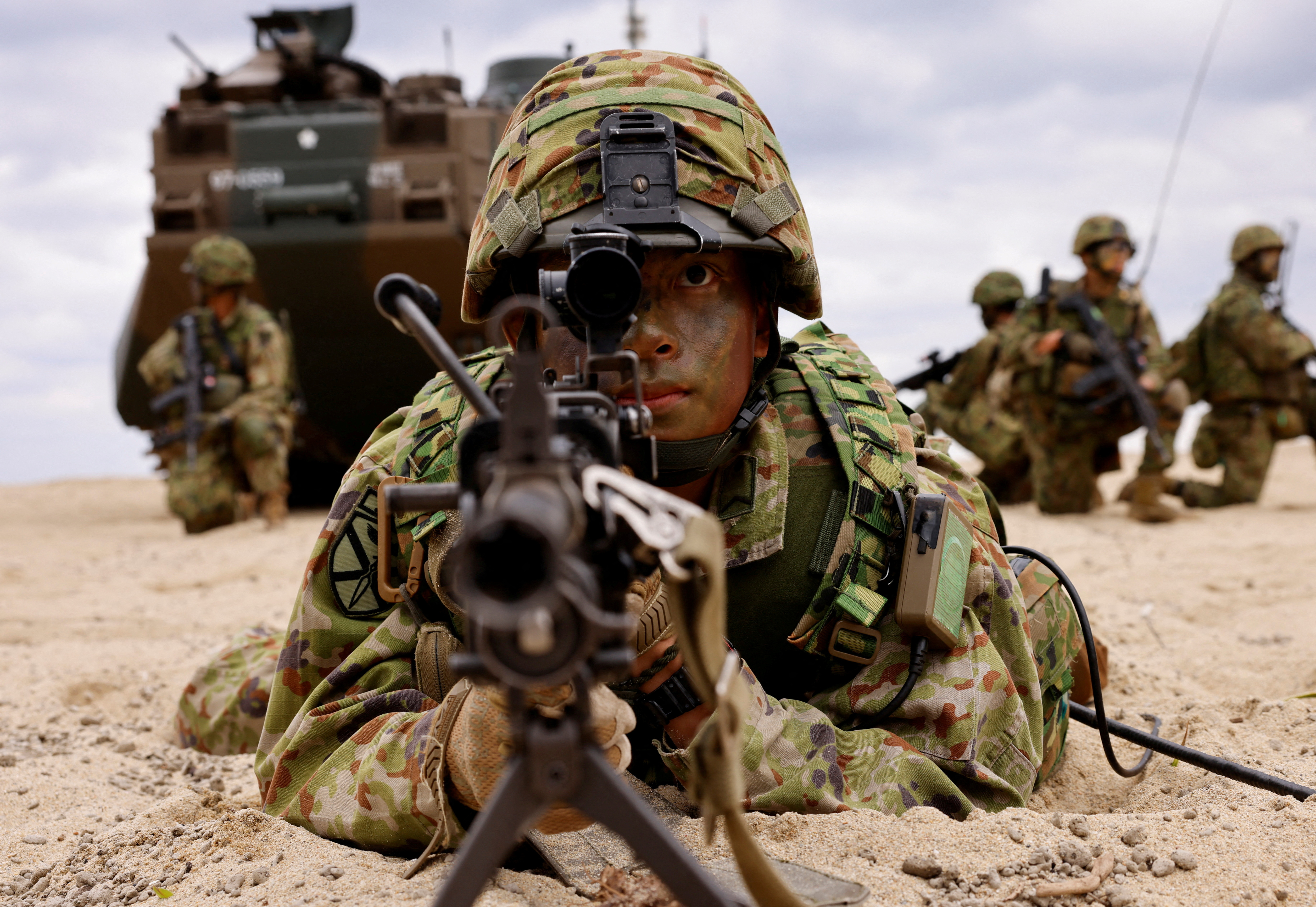 Soldiers of Japanese Ground Self-Defense Force's ARDB hold marine landing drill at Tokunoshima island