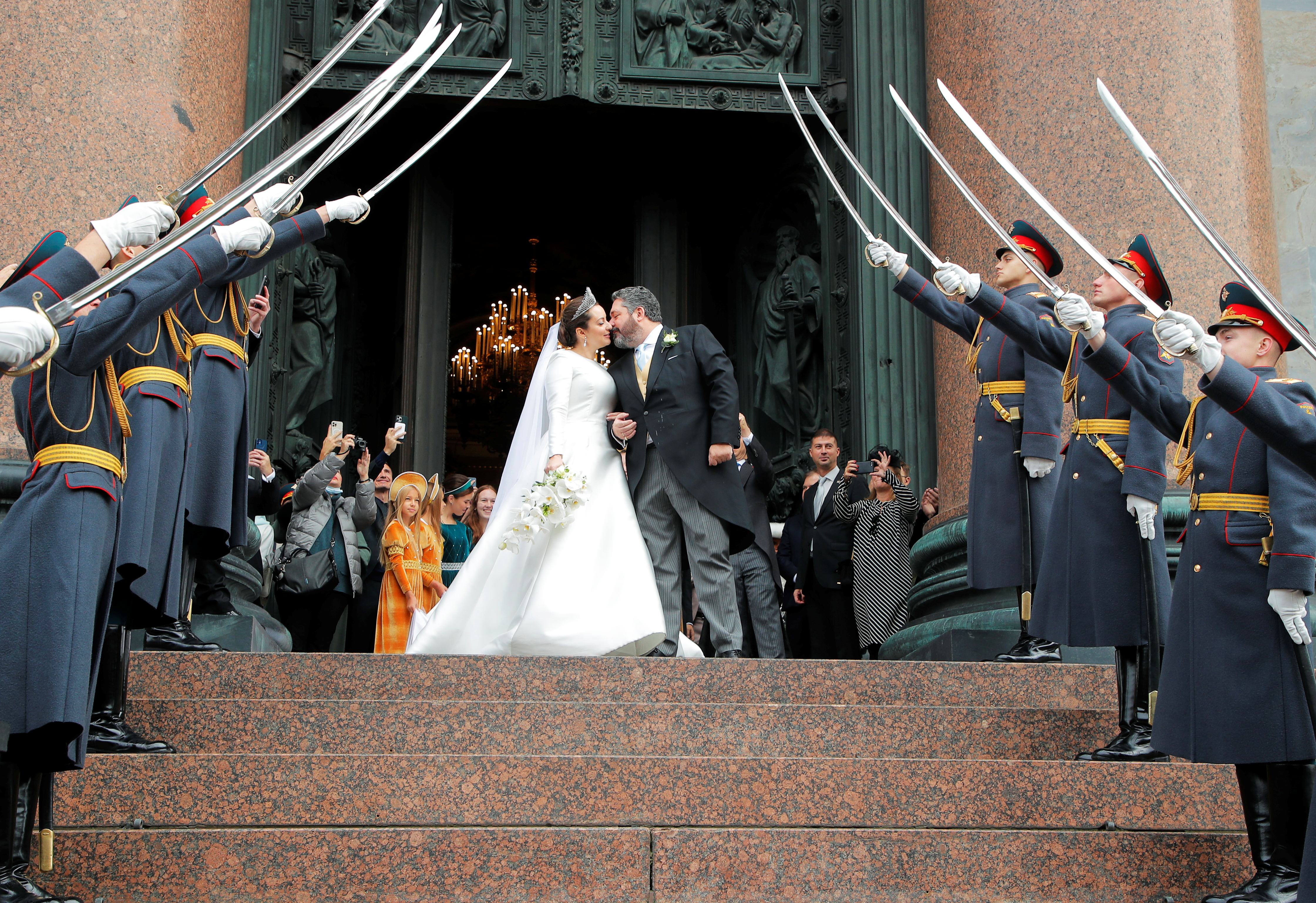 The wedding ceremony of Grand Duke George Mikhailovich Romanov and Victoria Romanovna Bettarini in Saint Petersburg