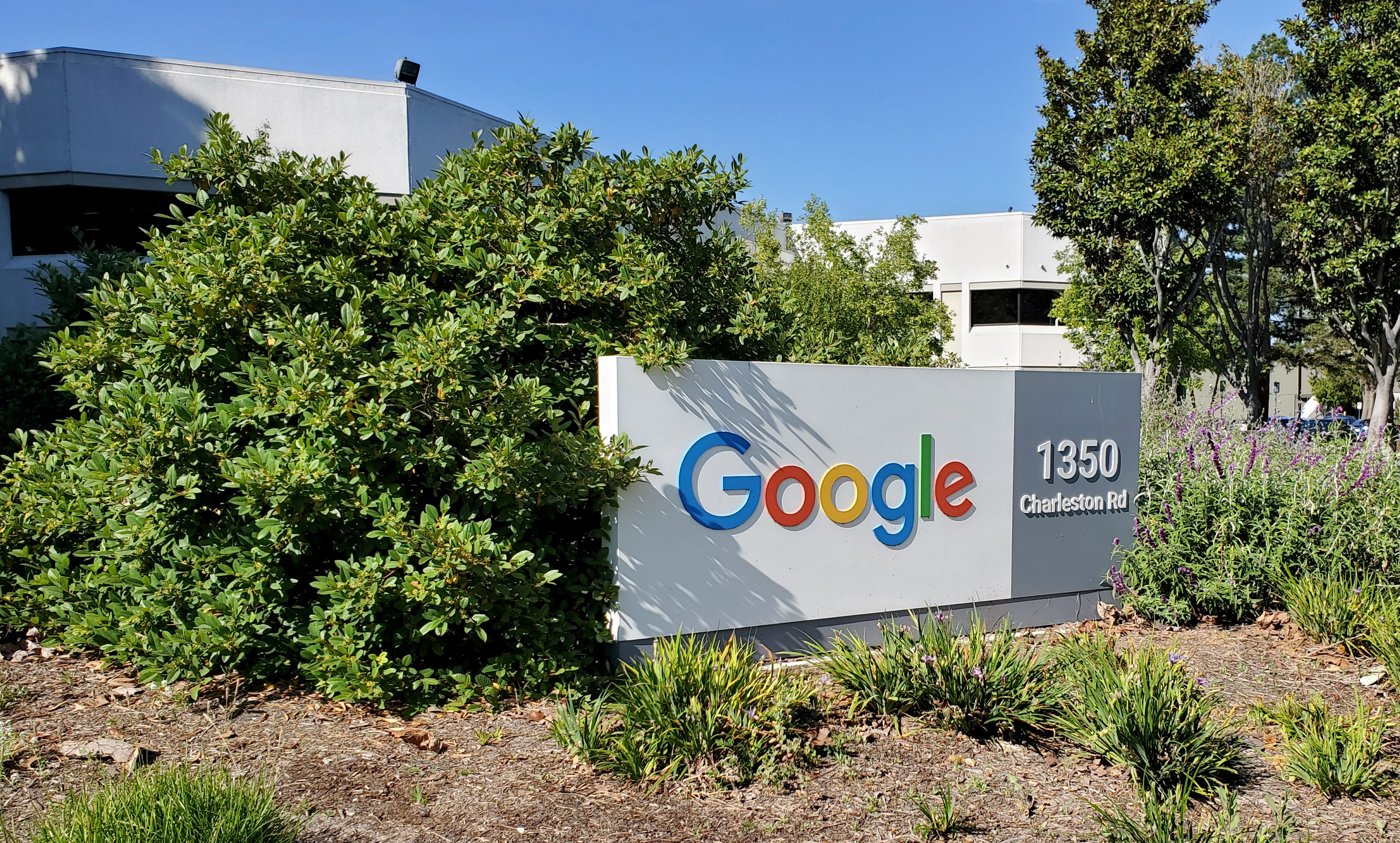 A sign is pictured outside a Google office near the company's headquarters in Mountain View, California, U.S., May 8, 2019.  Photo taken May 8, 2019.  REUTERS/Paresh Dave