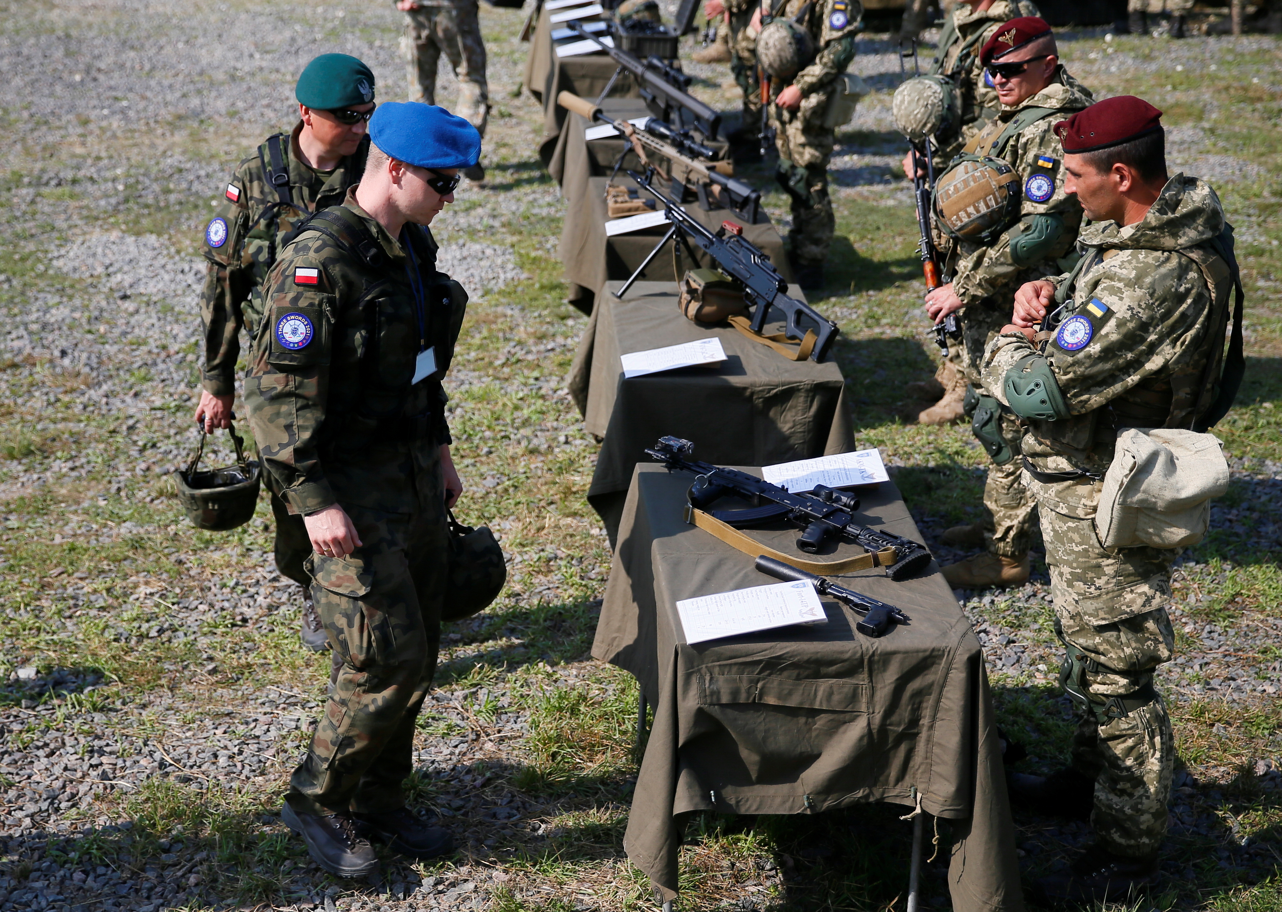 Servicemen from Ukraine, U.S., Poland and Lithuania take part in the 