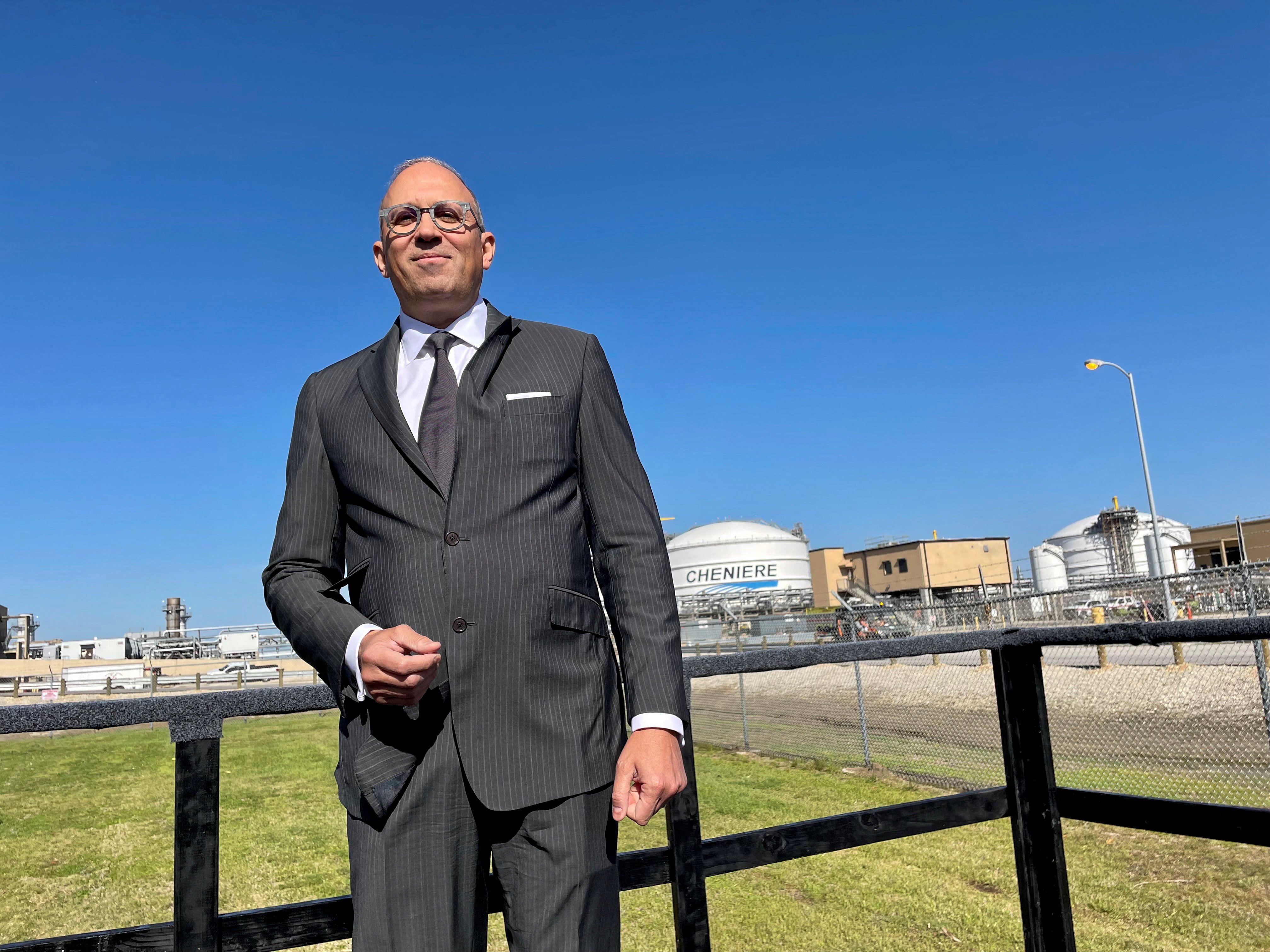 Executive Vice President and Chief Commercial Officer of Cheniere Energy Anatol Feygin poses for a photo near the Cheniere Sabine Pass LNG export unit in Cameron Parish, Louisiana