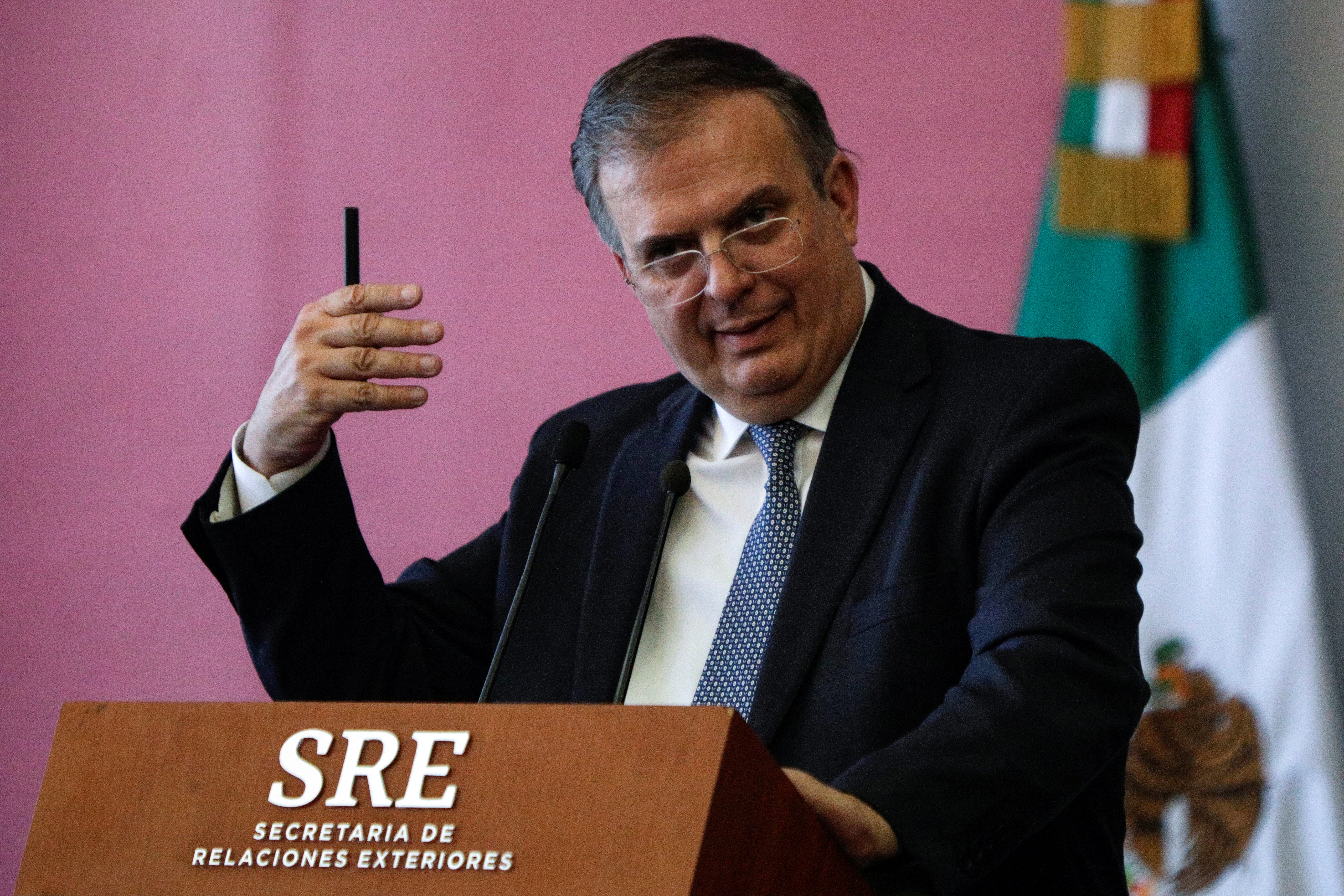 Mexican Foreign Minister Marcelo Ebrard holds a news conference, in Mexico City