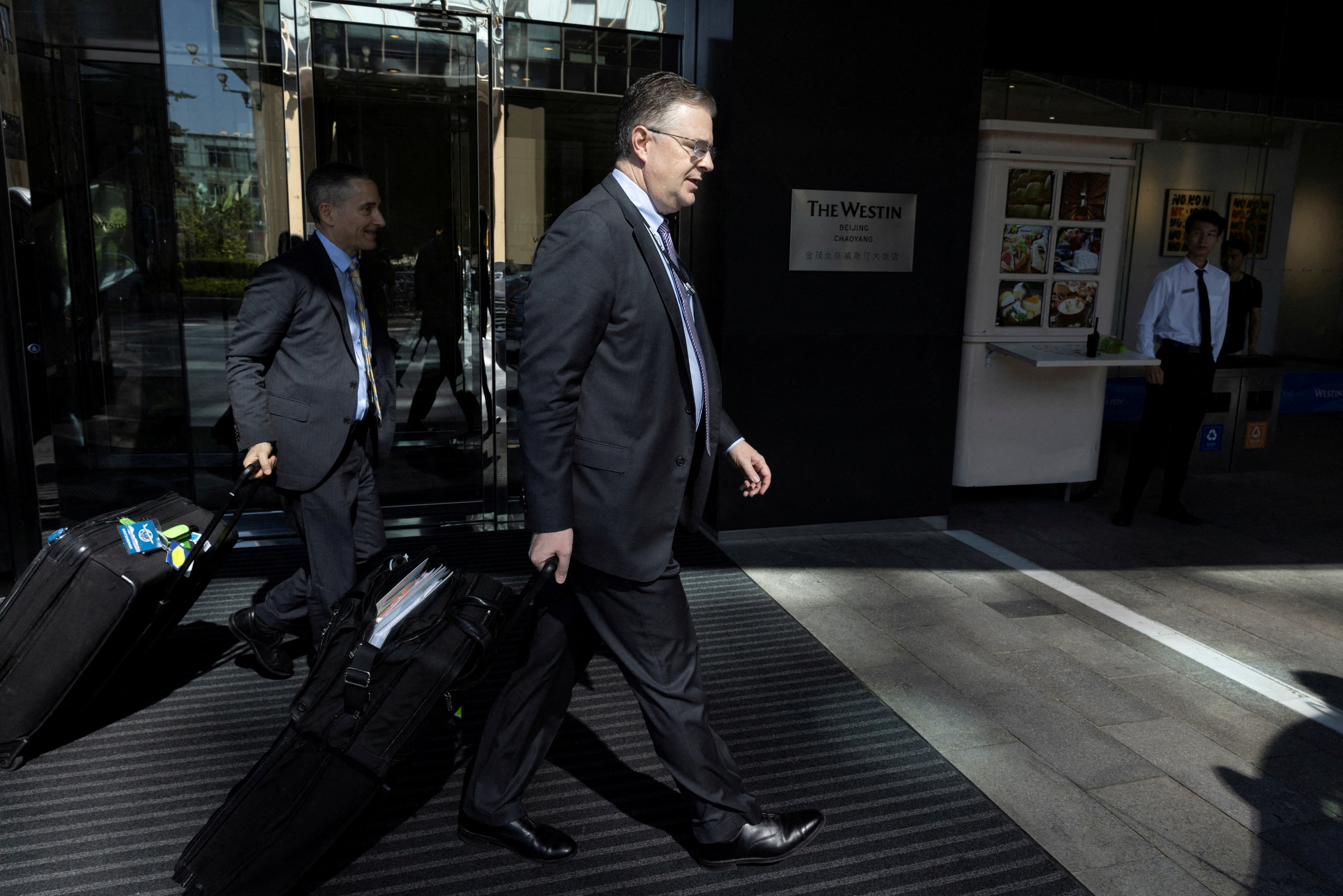 U.S. Assistant Secretary of State for East Asian and Pacific Affairs Daniel Kritenbrink leaves a hotel during his visit to Beijing