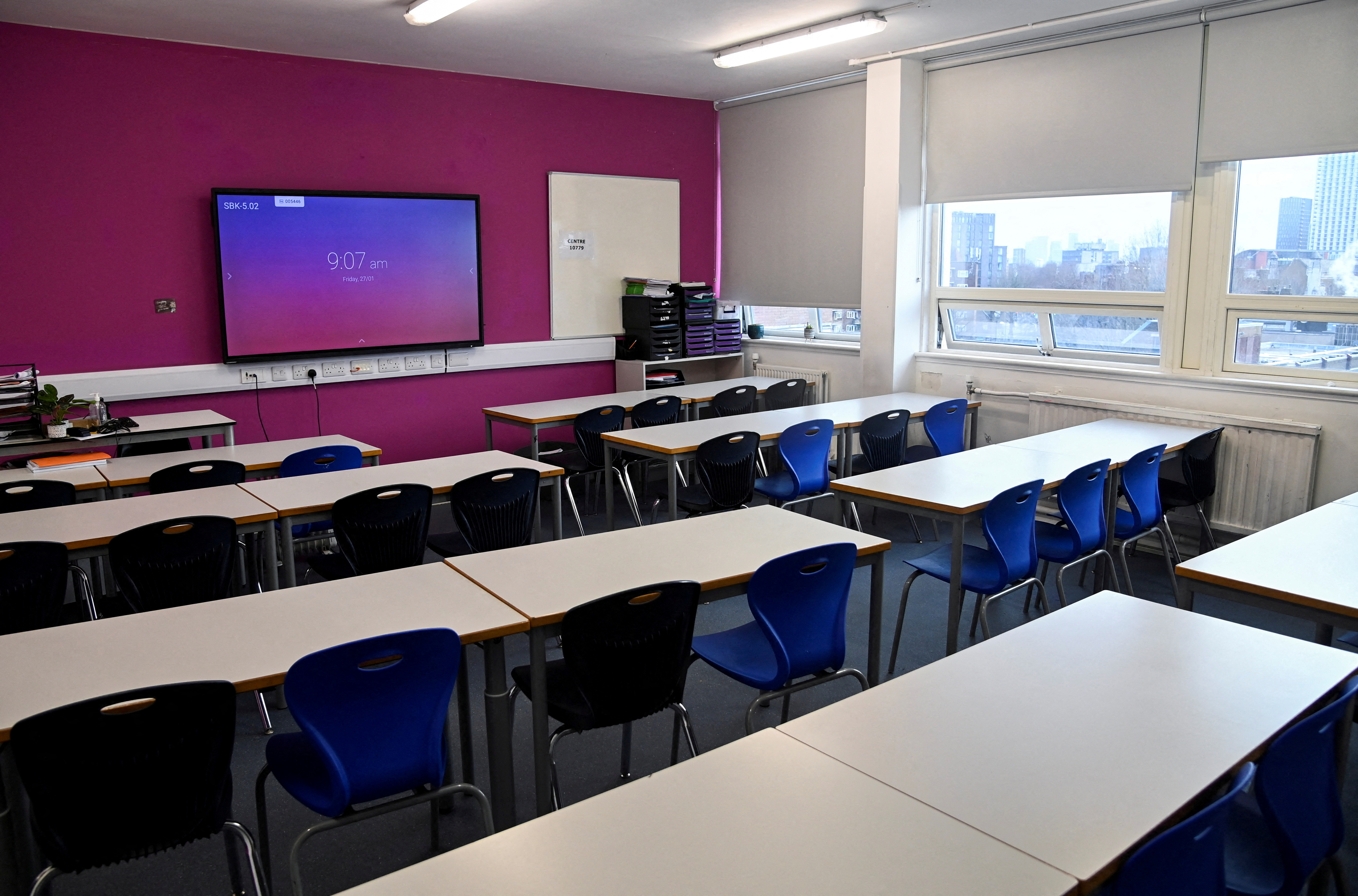 A general view of a classroom at Oasis Academy South Bank, ahead of expected teacher strikes, in London