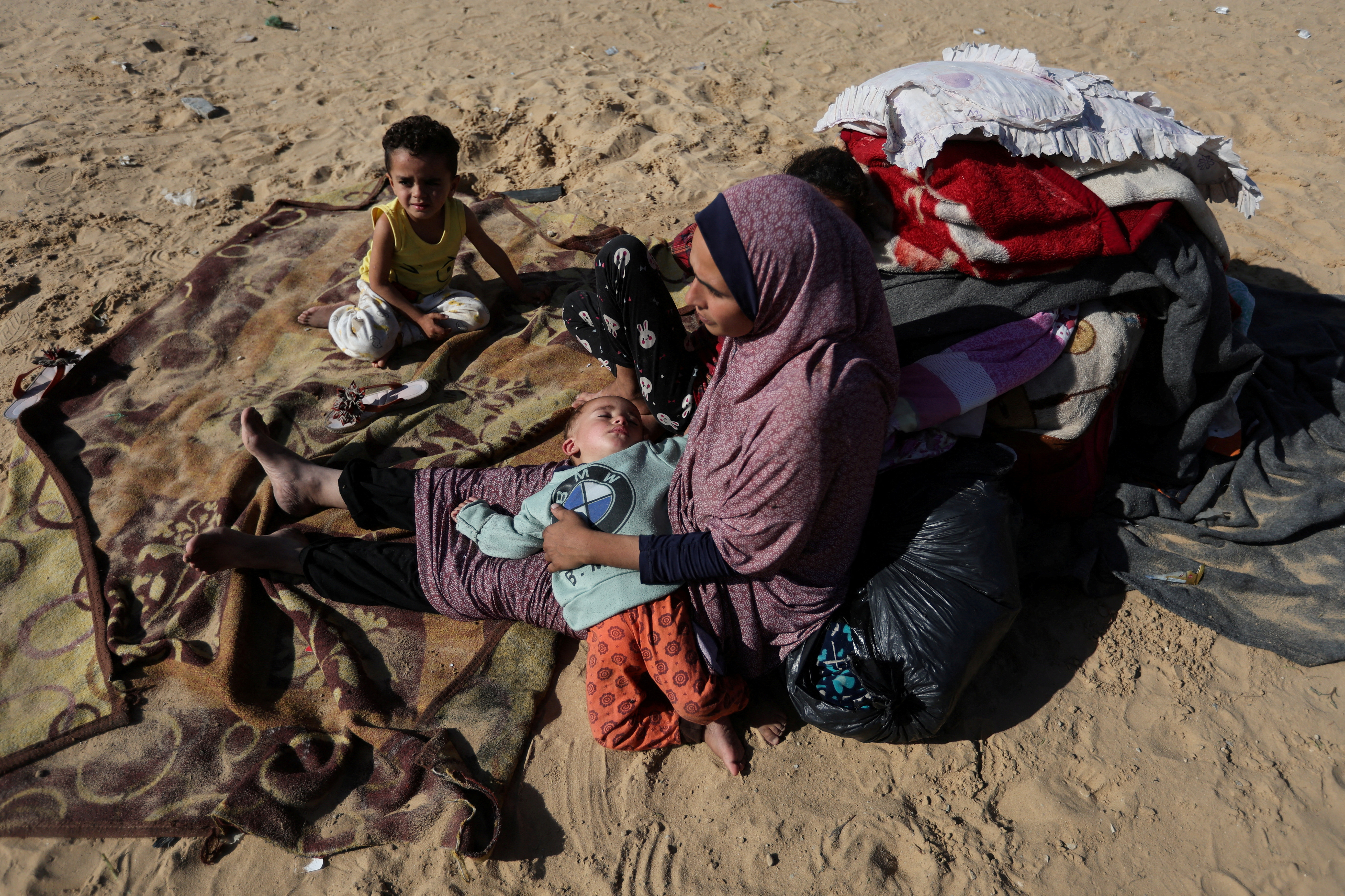 Camp sheltering displaced Palestinians who fled their houses due to Israeli strikes, in Rafah