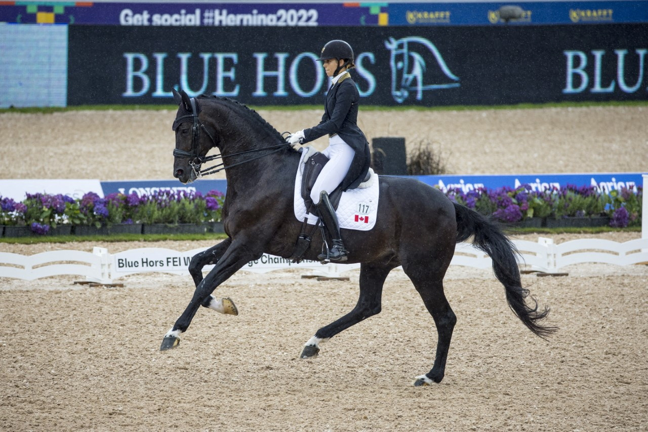 Canada's Naima Moreira Laliberte, with her horse Statesman during the FEI World Championships 2022 in Herning