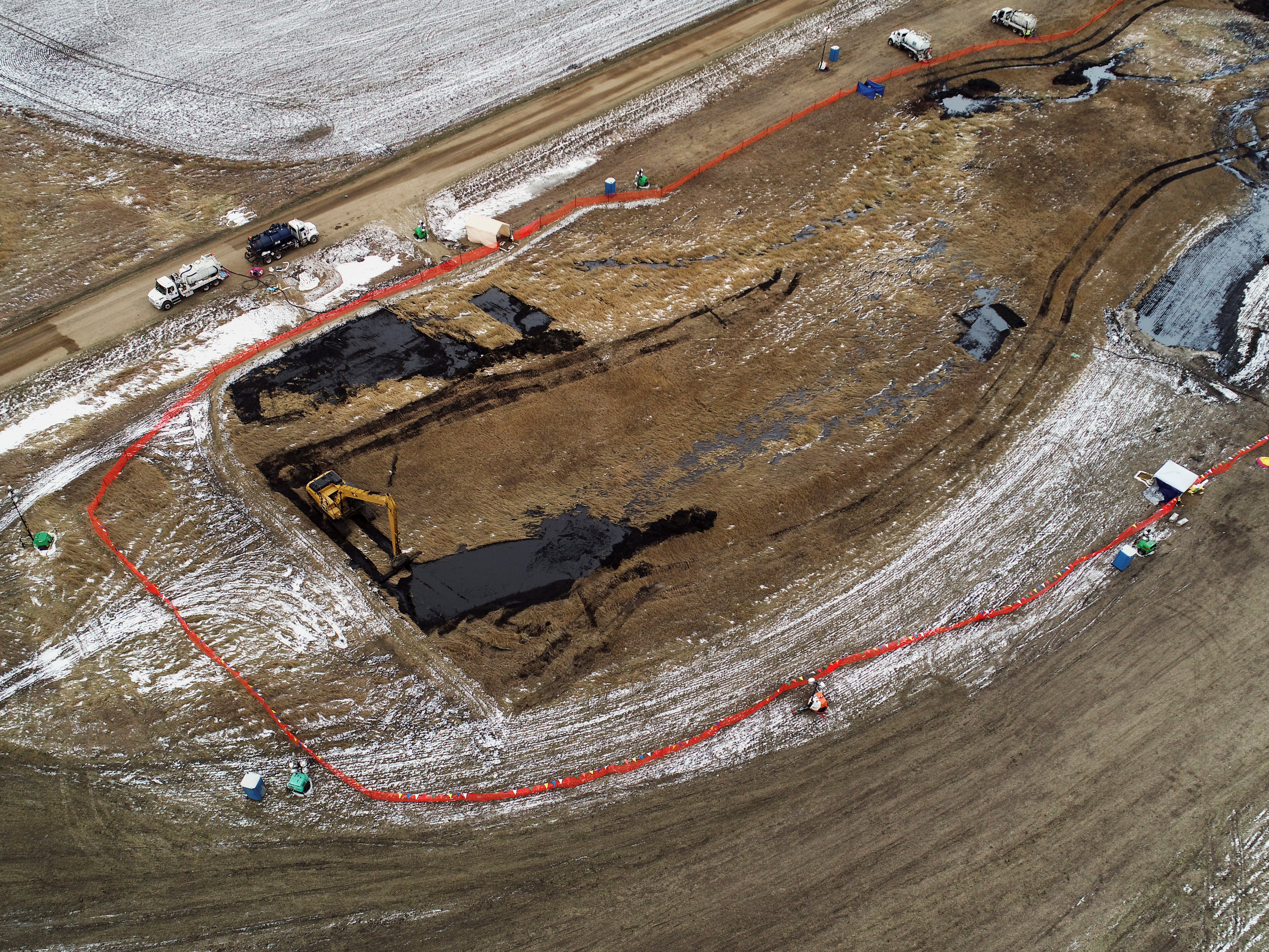 Oil spilled from a section of the Keystone pipeline is seen in Walsh County, North Dakota