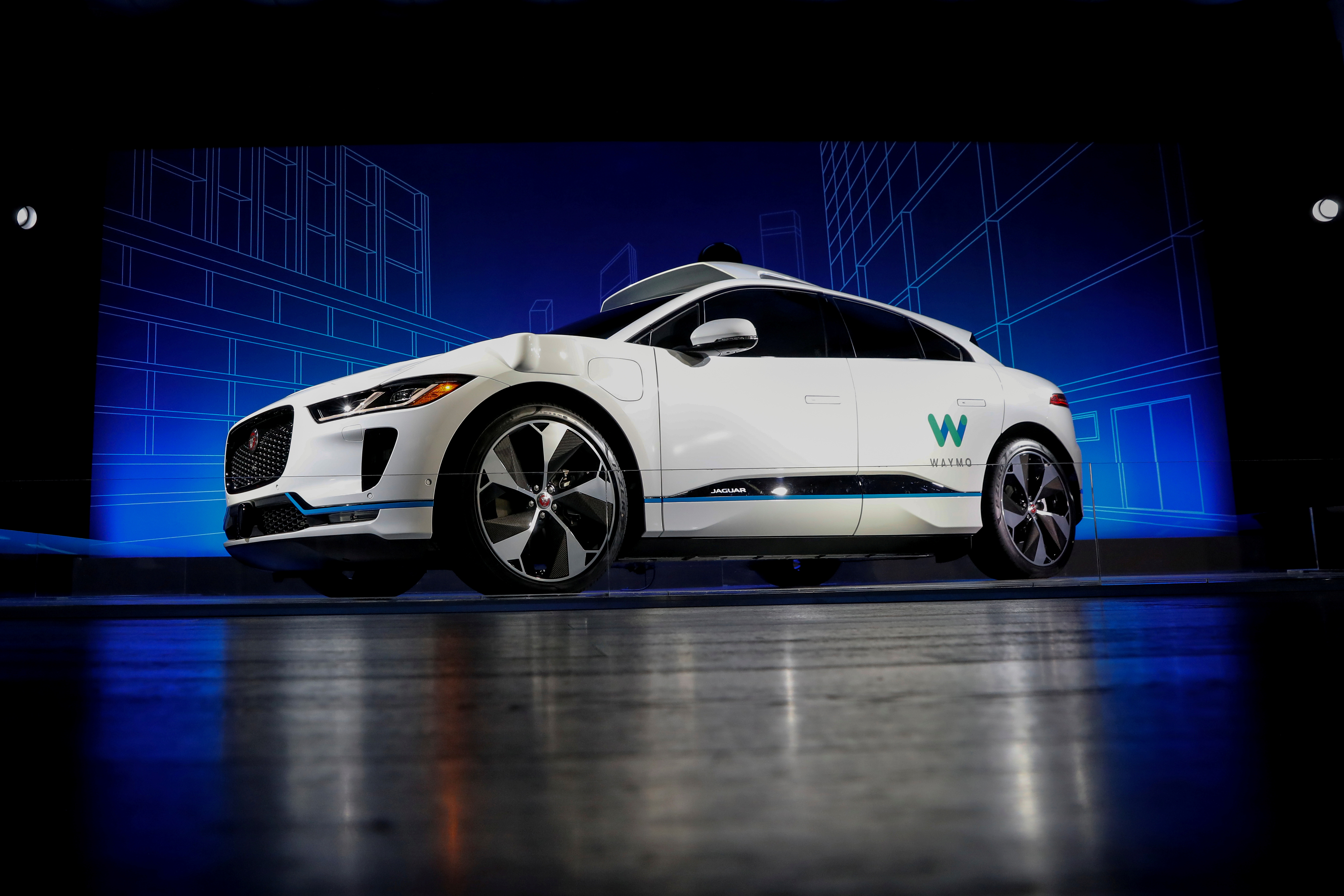 A Jaguar I-PACE self-driving car is pictured during its unveiling by Waymo in the Manhattan borough of New York City, U.S., March 27, 2018. REUTERS/Brendan McDermid