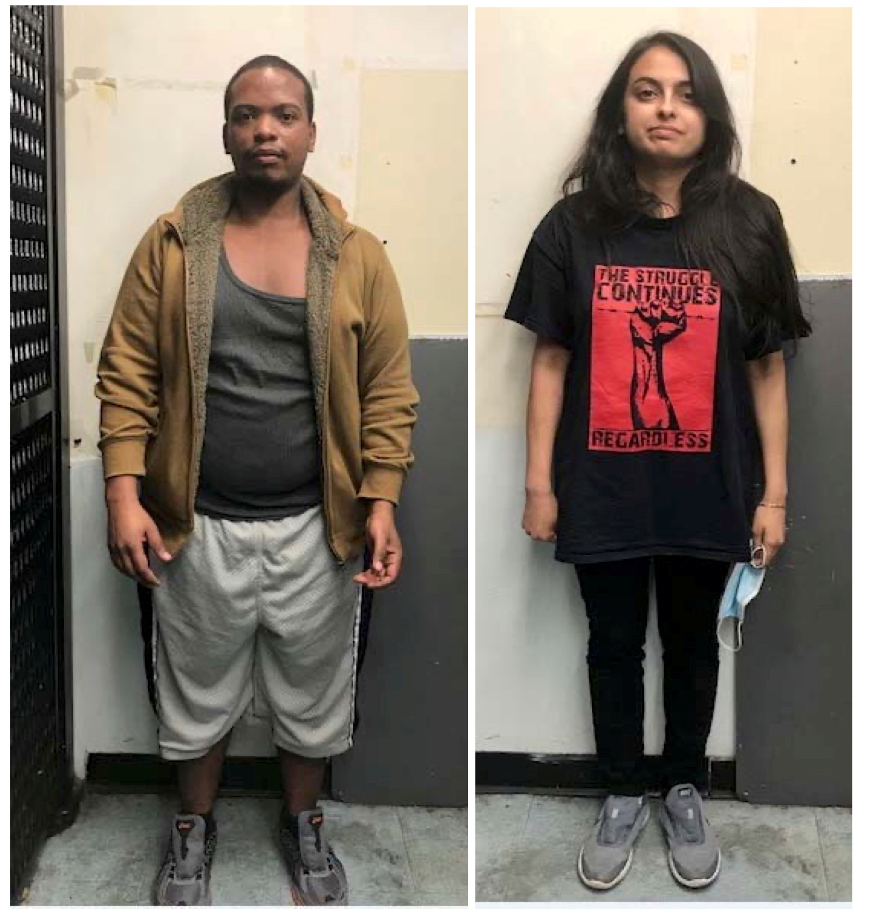 Suspended Pryor Cashman associate Colinford Mattis and public interest attorney Urooj Rahman are pictured in photos taken by U.S. authorities following their arrests in New York on May 30, 2020.  U.S. Attorney's Office for the Eastern District of New York/Handout via Reuters  