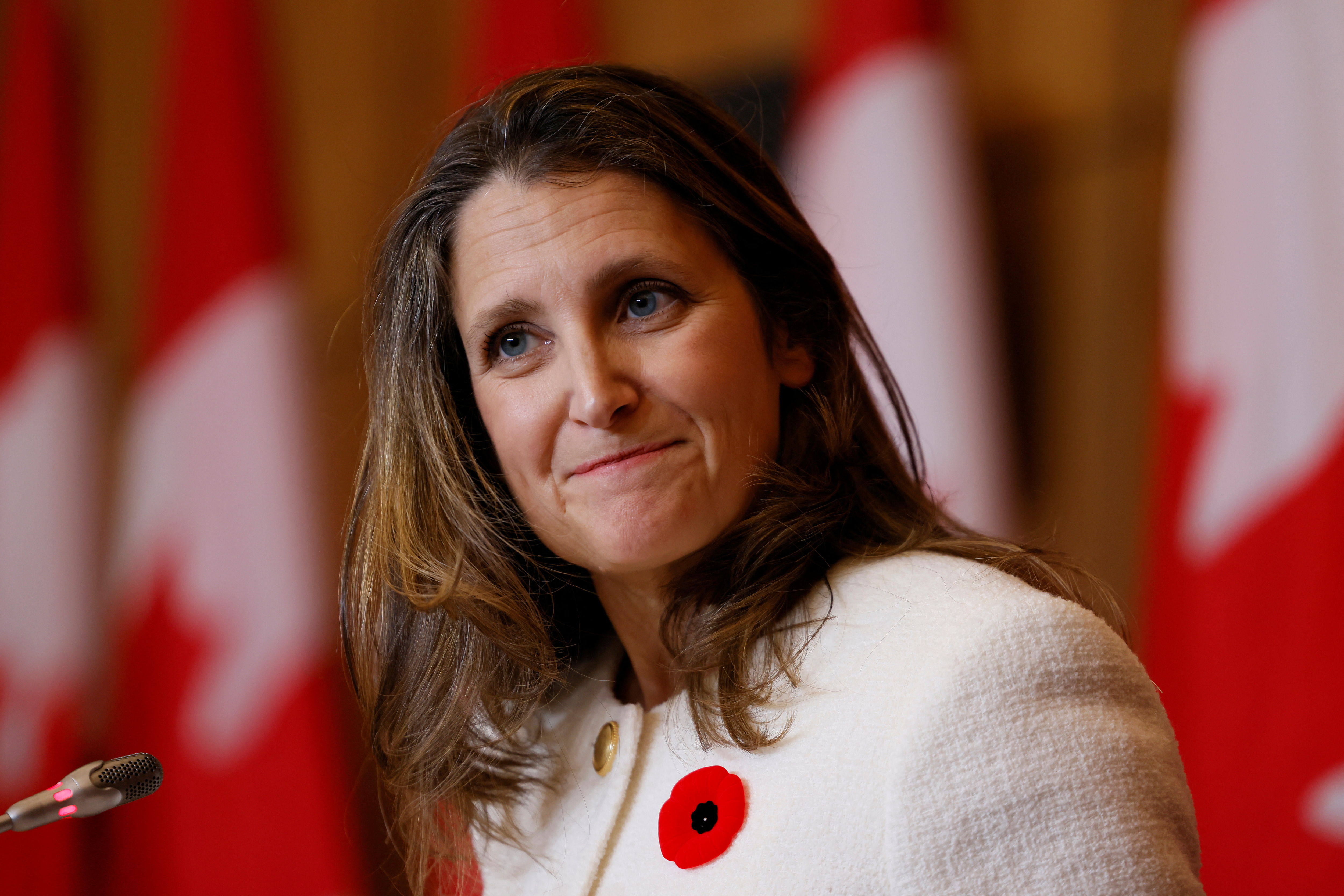 Canada's Deputy Prime Minister and Minister of Finance Chrystia Freeland attends a news conference about the fall economic statement in Ottawa