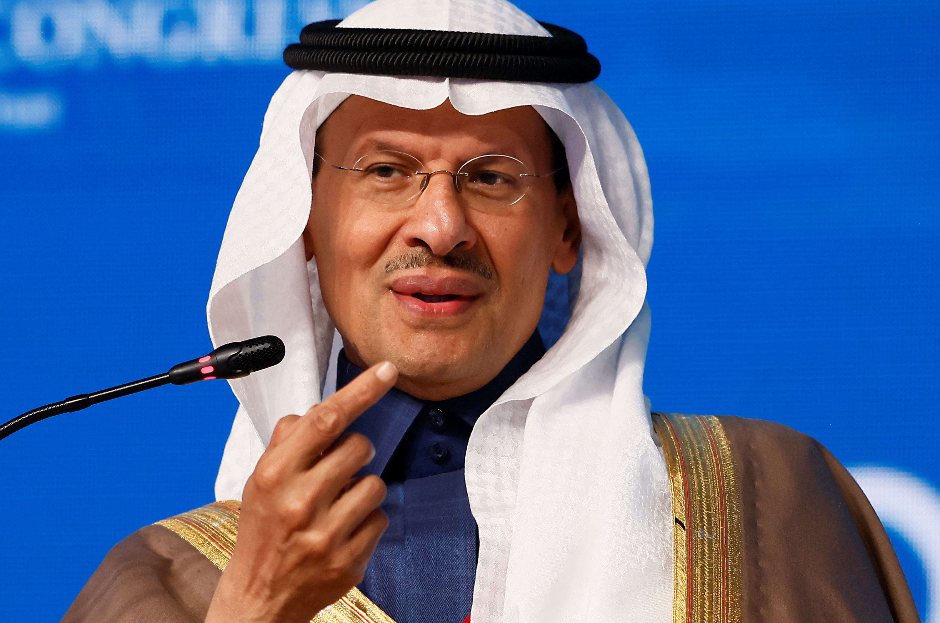 Saudi Arabia's Minister of Energy Prince Abdulaziz bin Salman Al-Saud attends a session of the Russian Energy Week International Forum in Moscow, Russia October 14, 2021. REUTERS/Maxim Shemetov