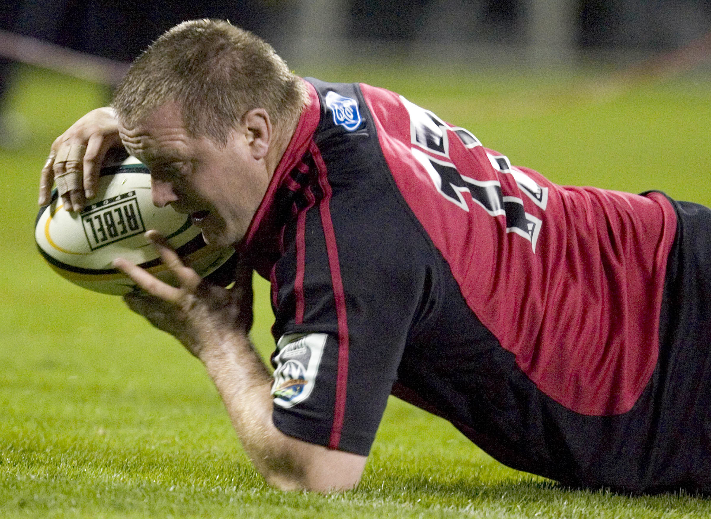 Crusaders Johnstone scores try during Super 14 rugby match against Brumbies in Christchurch