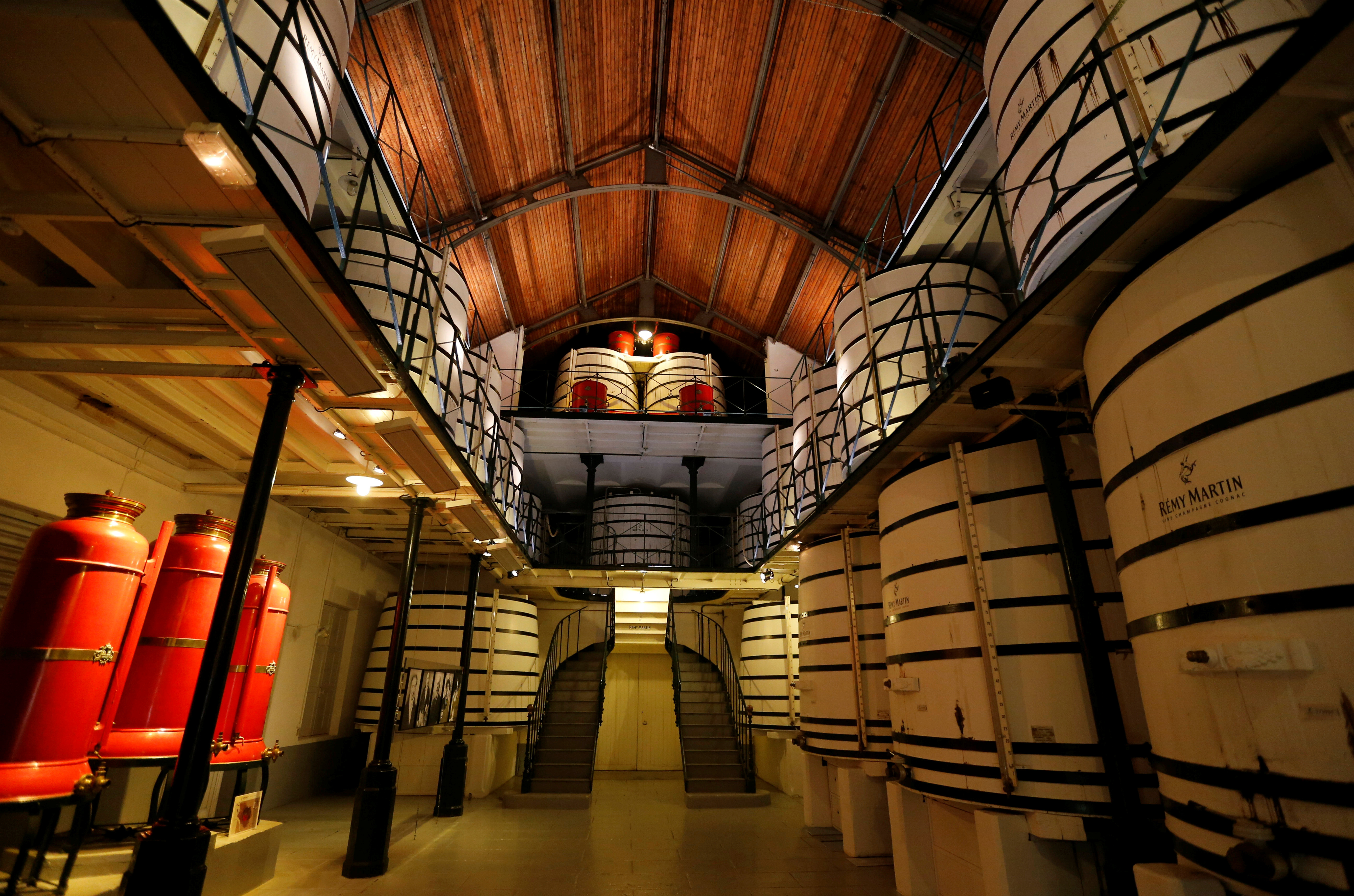 General view shows a cellar at the Remy Martin factory in Cognac