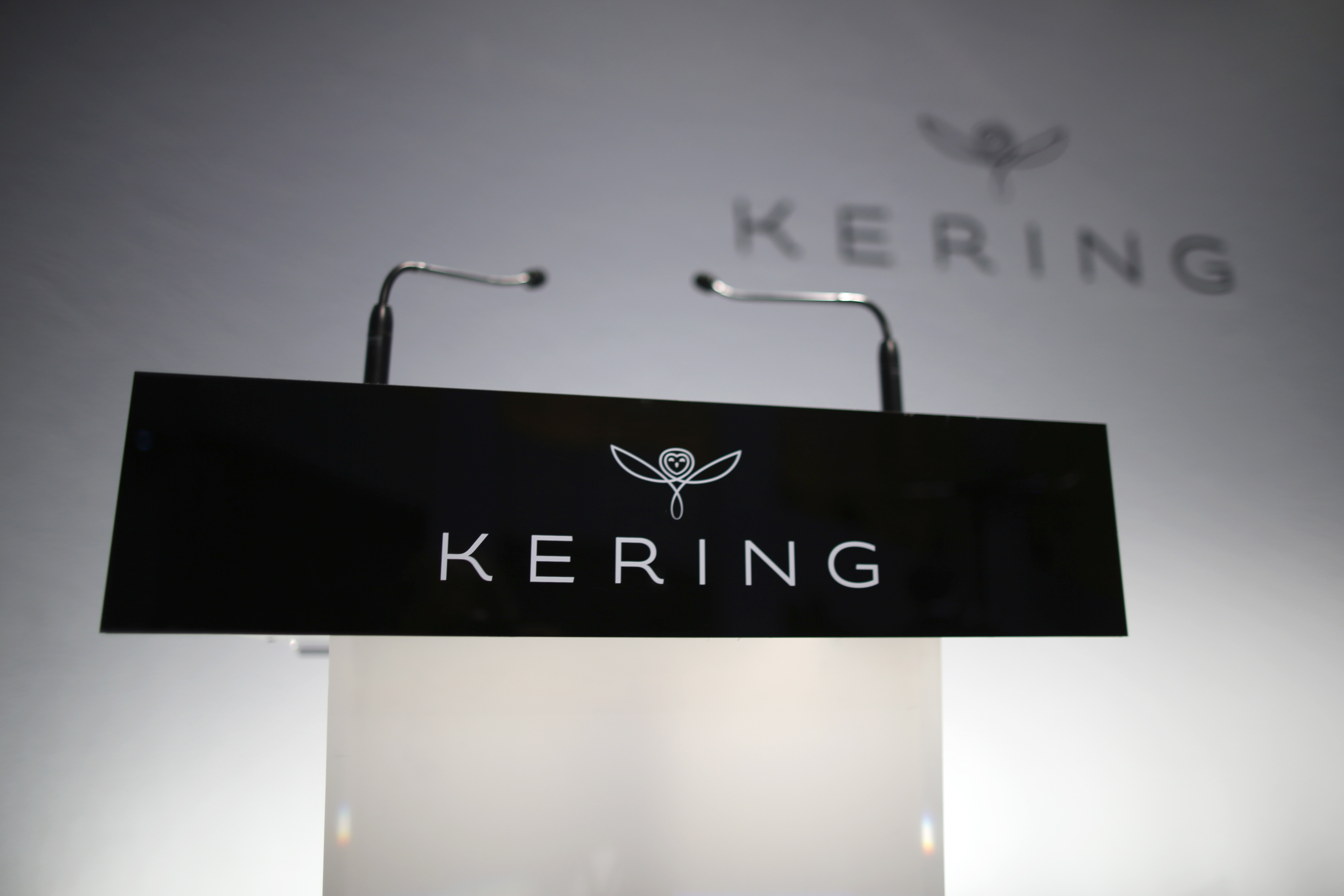 The logo of Kering is seen during the company's 2015 annual results presentation in Paris