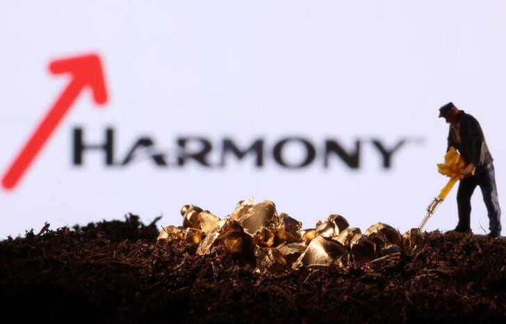 Small toy figure and gold imitation are seen in front of the Harmony logo in this illustration