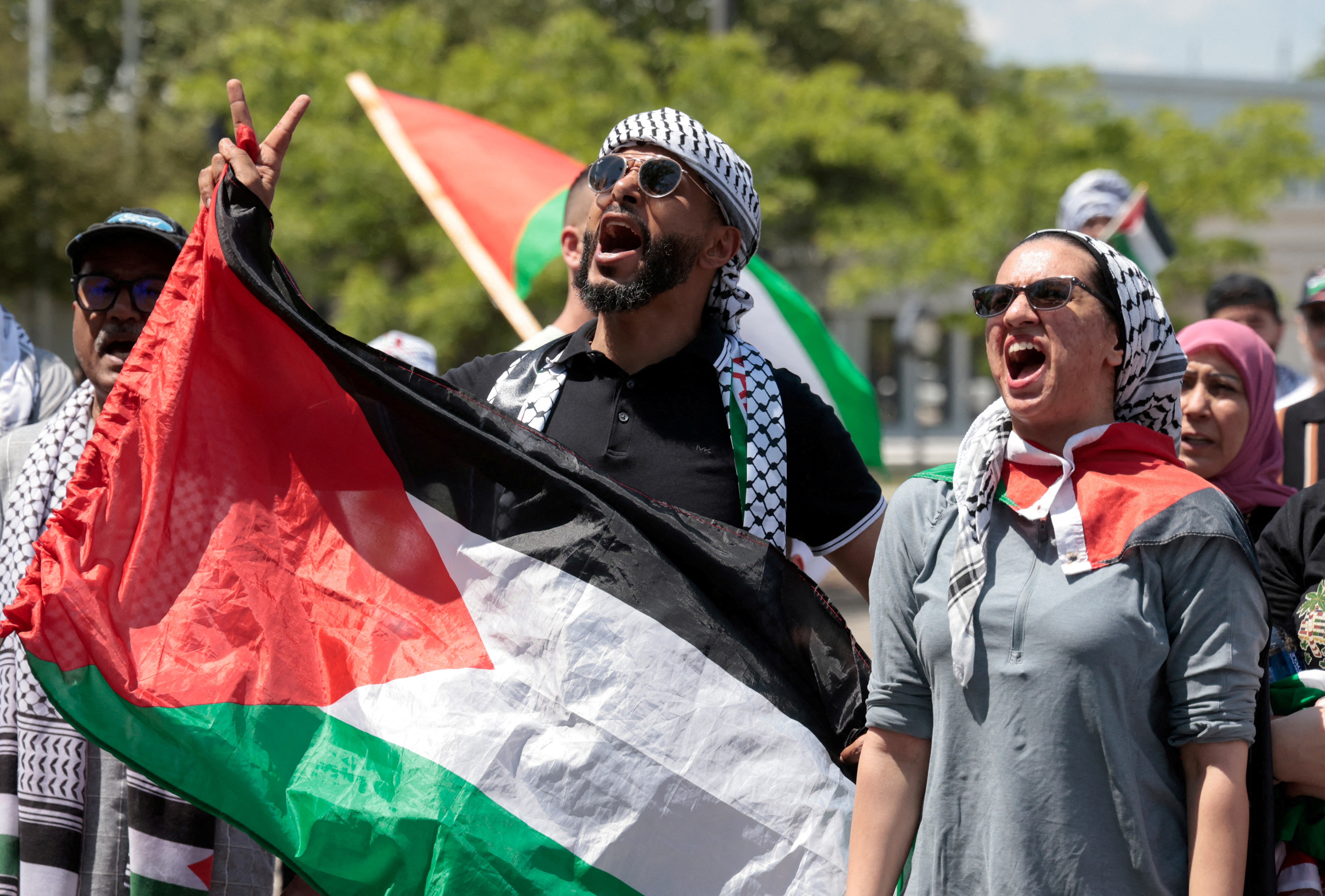 Pro-Palestinian protesters rally for a cease fire in Gaza, in Dearborn