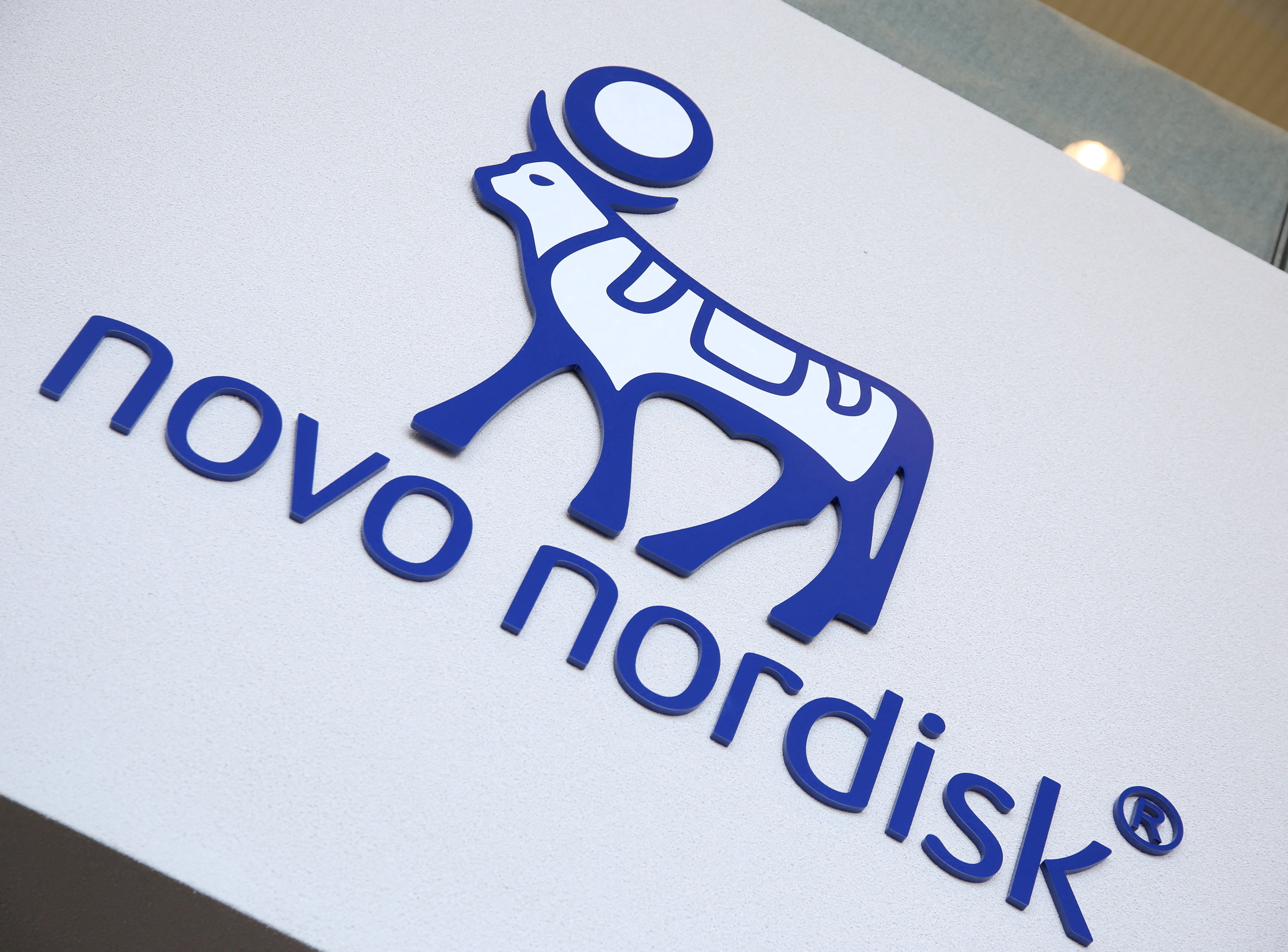 A view of the logo of Novo Nordisk at the company's office in Bagsvaerd, on the outskirts of Copenhagen