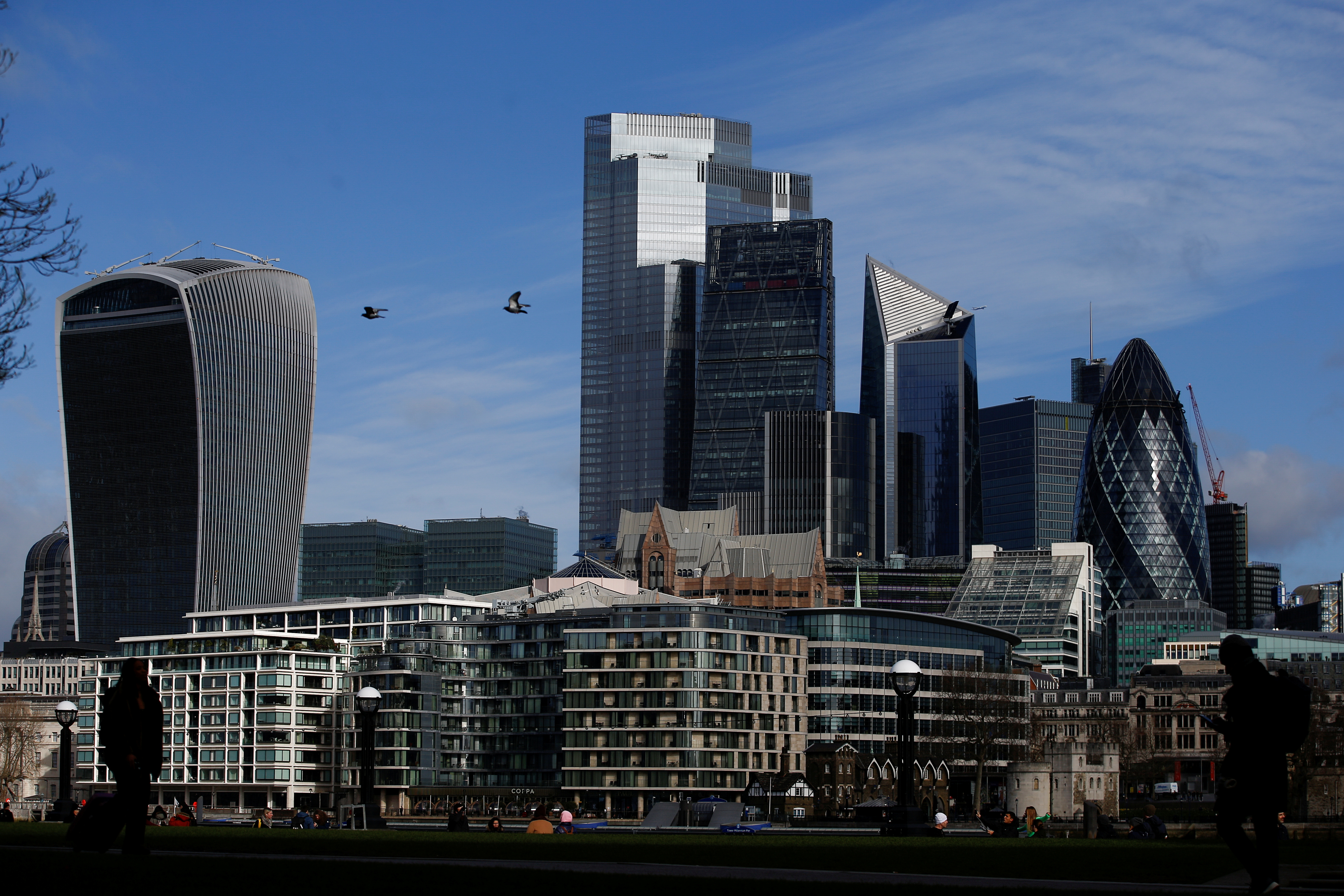 City of London financial district can be seen, whilst British stocks tumble as investors fear that the coronavirus outbreak could stall the global economy, in London