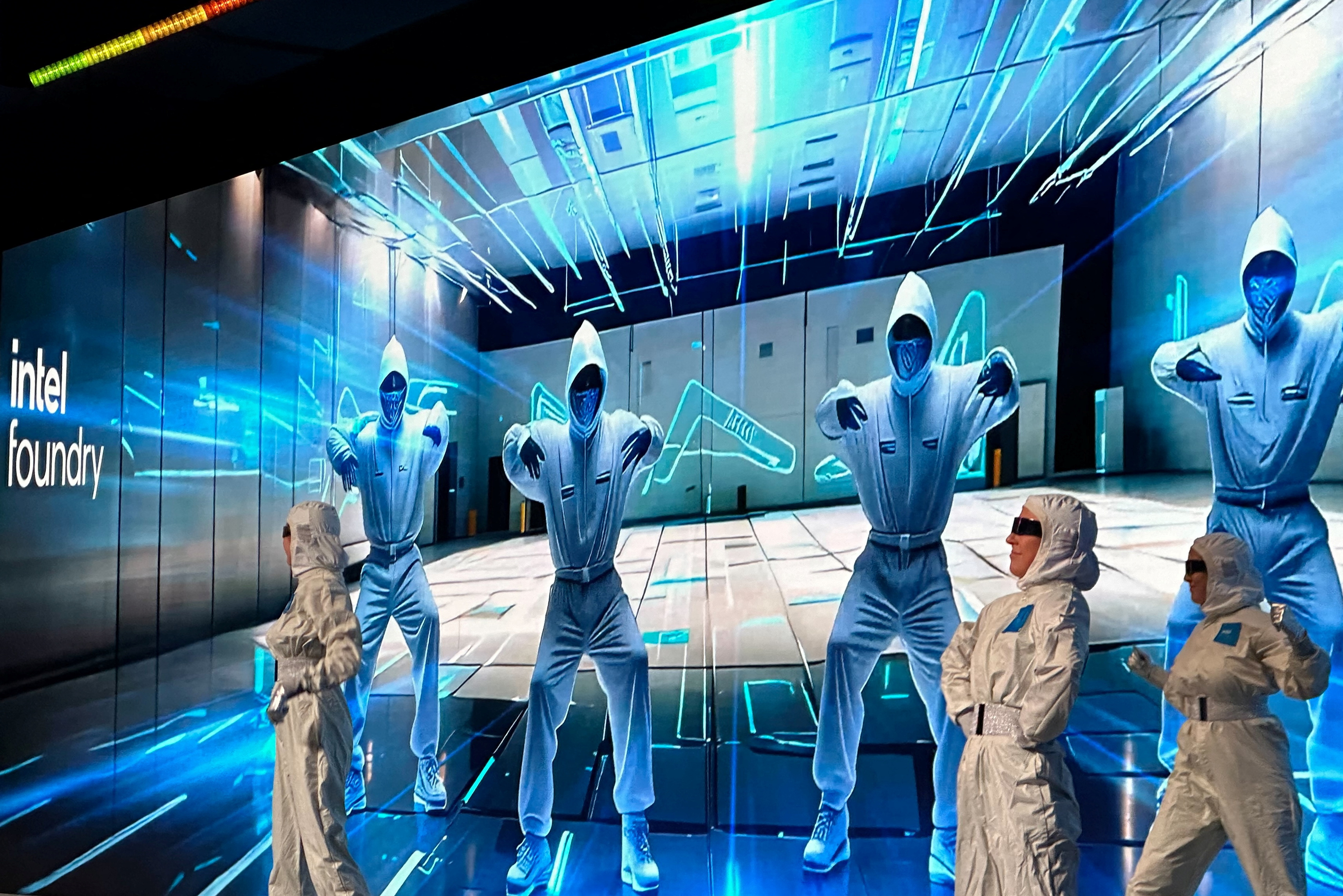 Dancers perform at an Intel Foundry semiconductor manufacturing event in San Jose