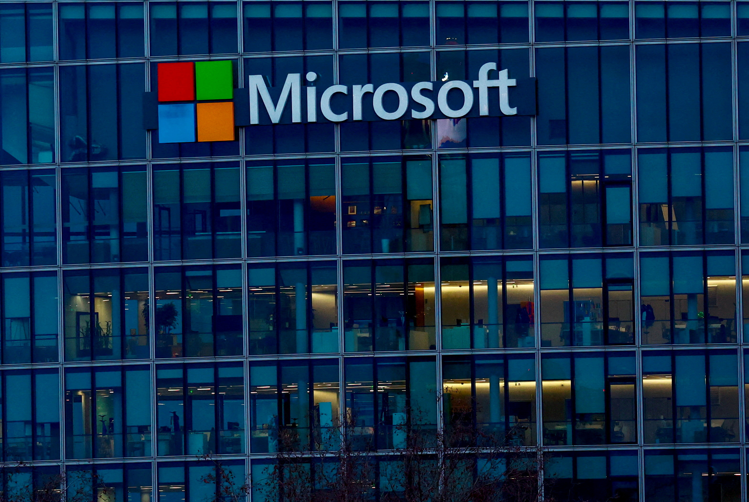 A Microsoft logo is seen in Issy-les-Moulineaux near Paris