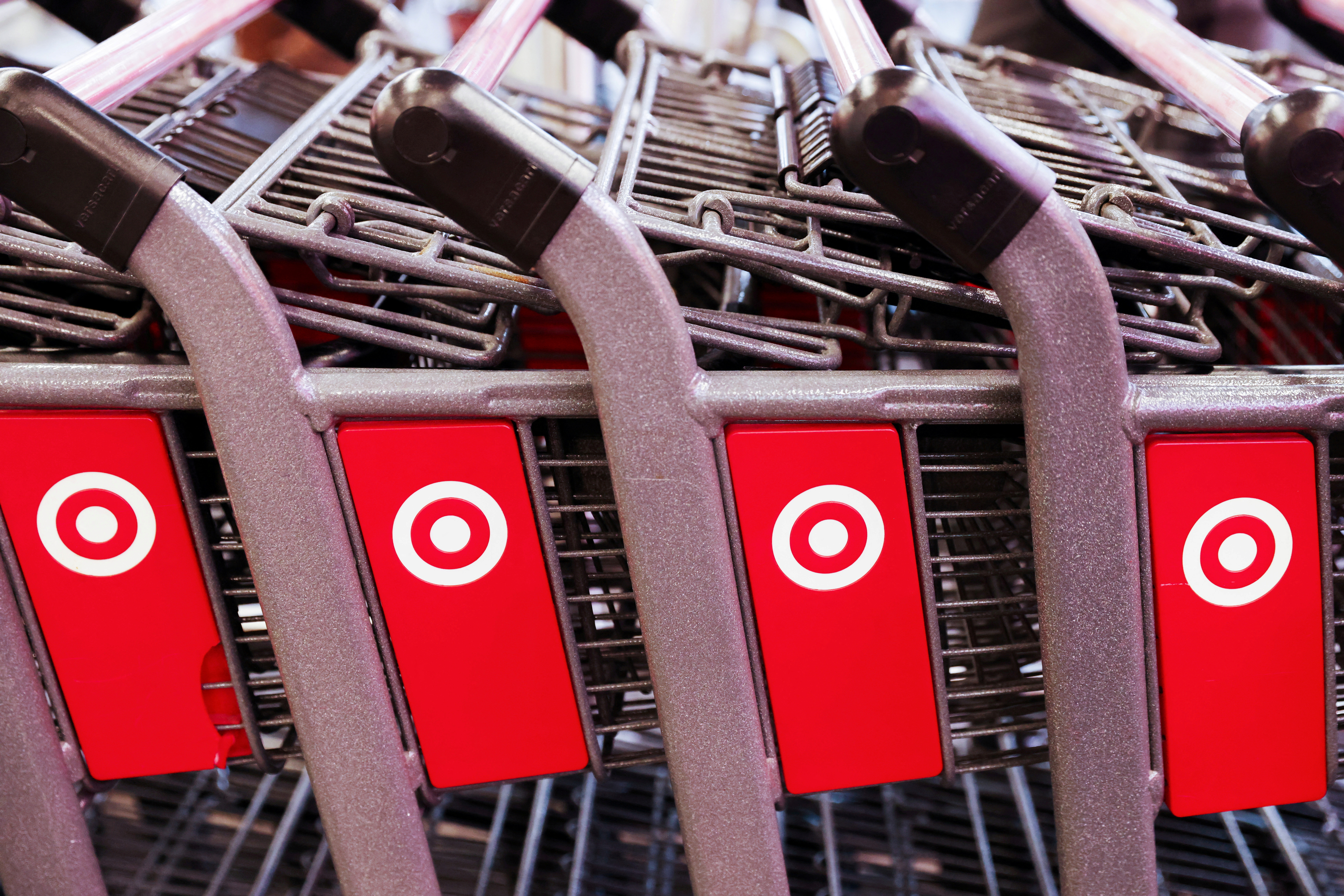 A Target logo is seen on shopping carts at a Target store in Manhattan, New York City