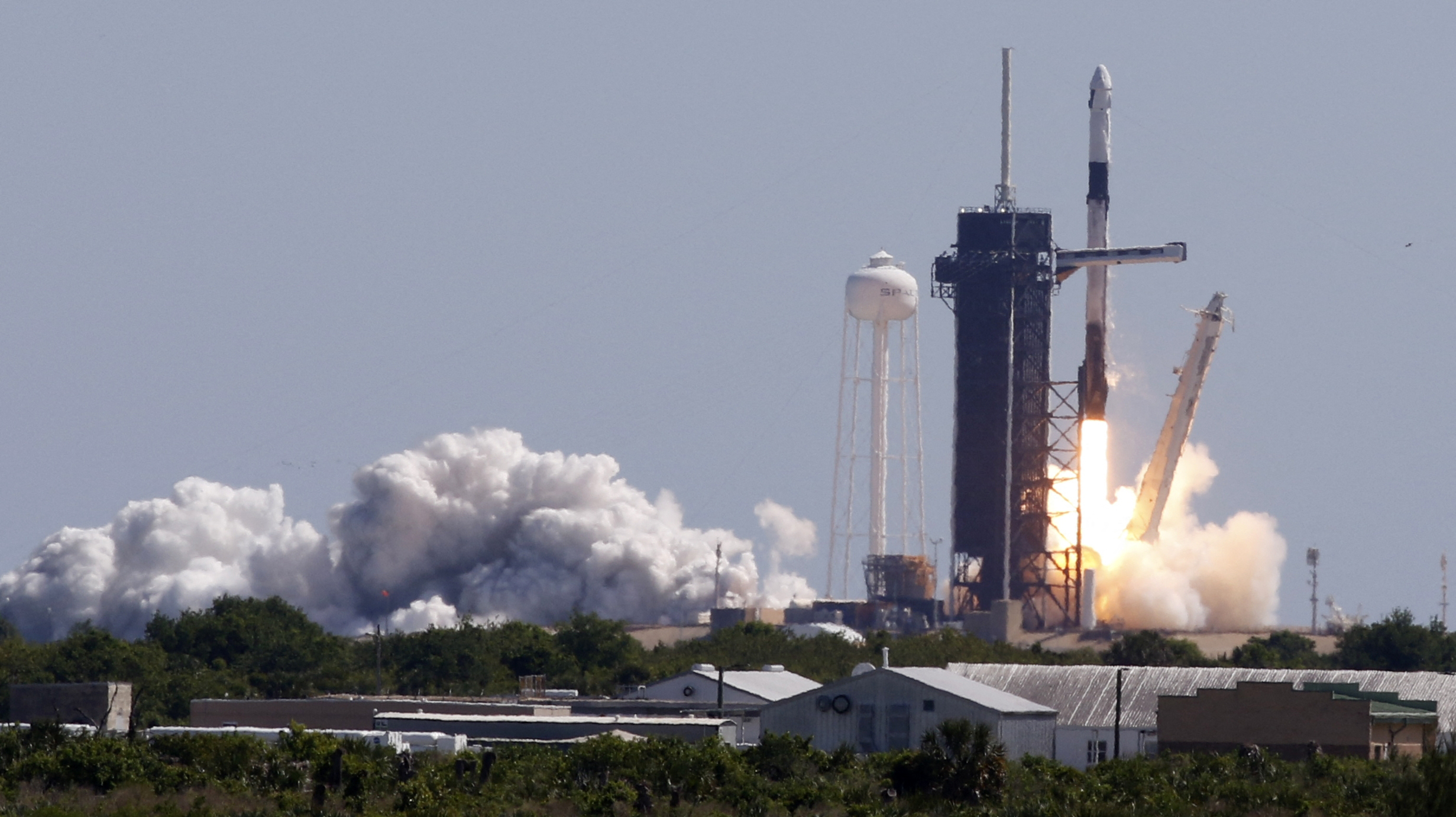 A SpaceX Falcon 9 rocket, lifts off in the first private astronaut mission to the International Space Station