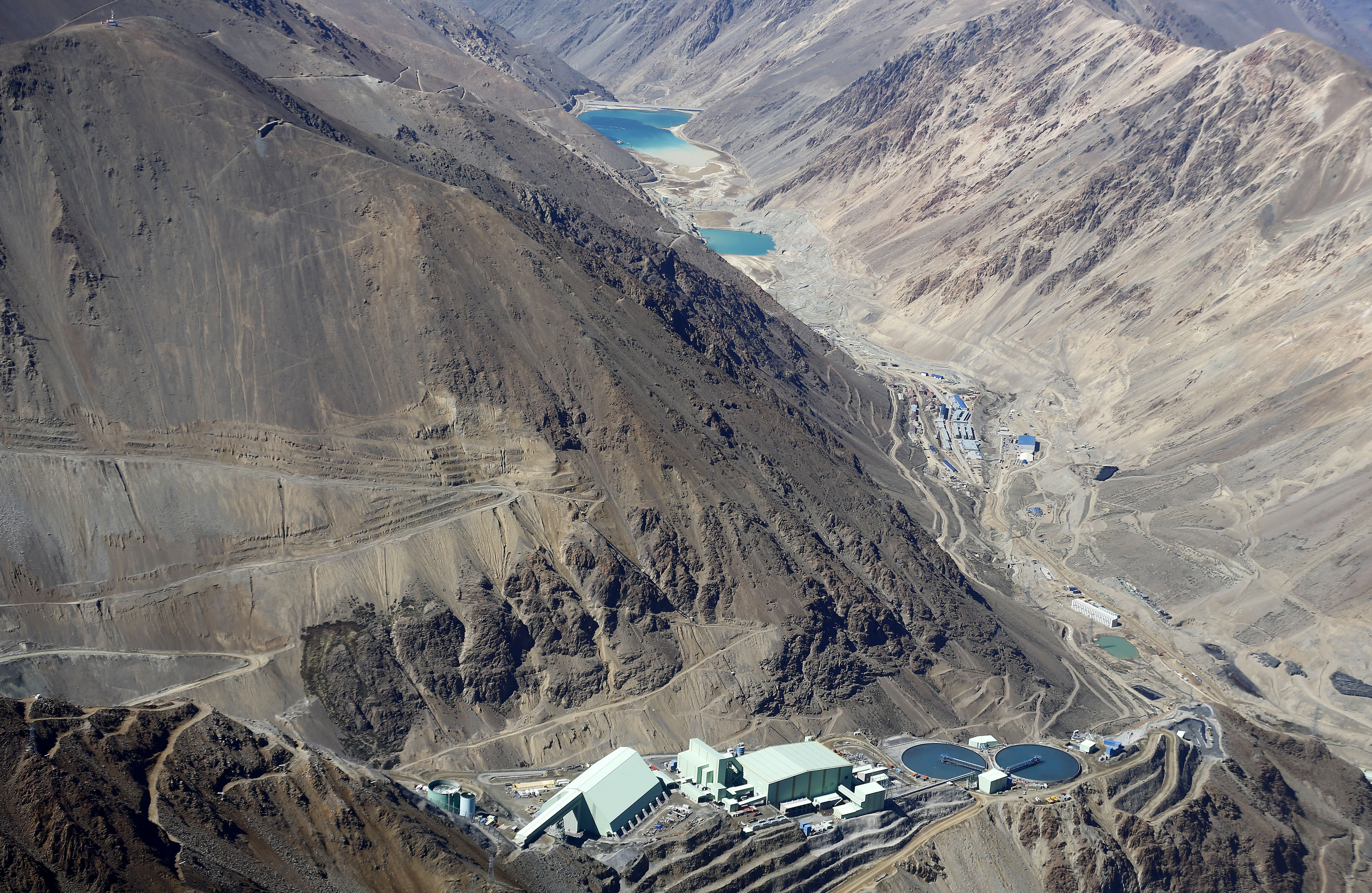 An aerial view of Anglo American's Los Bronces copper mine at Los Andes Mountain range