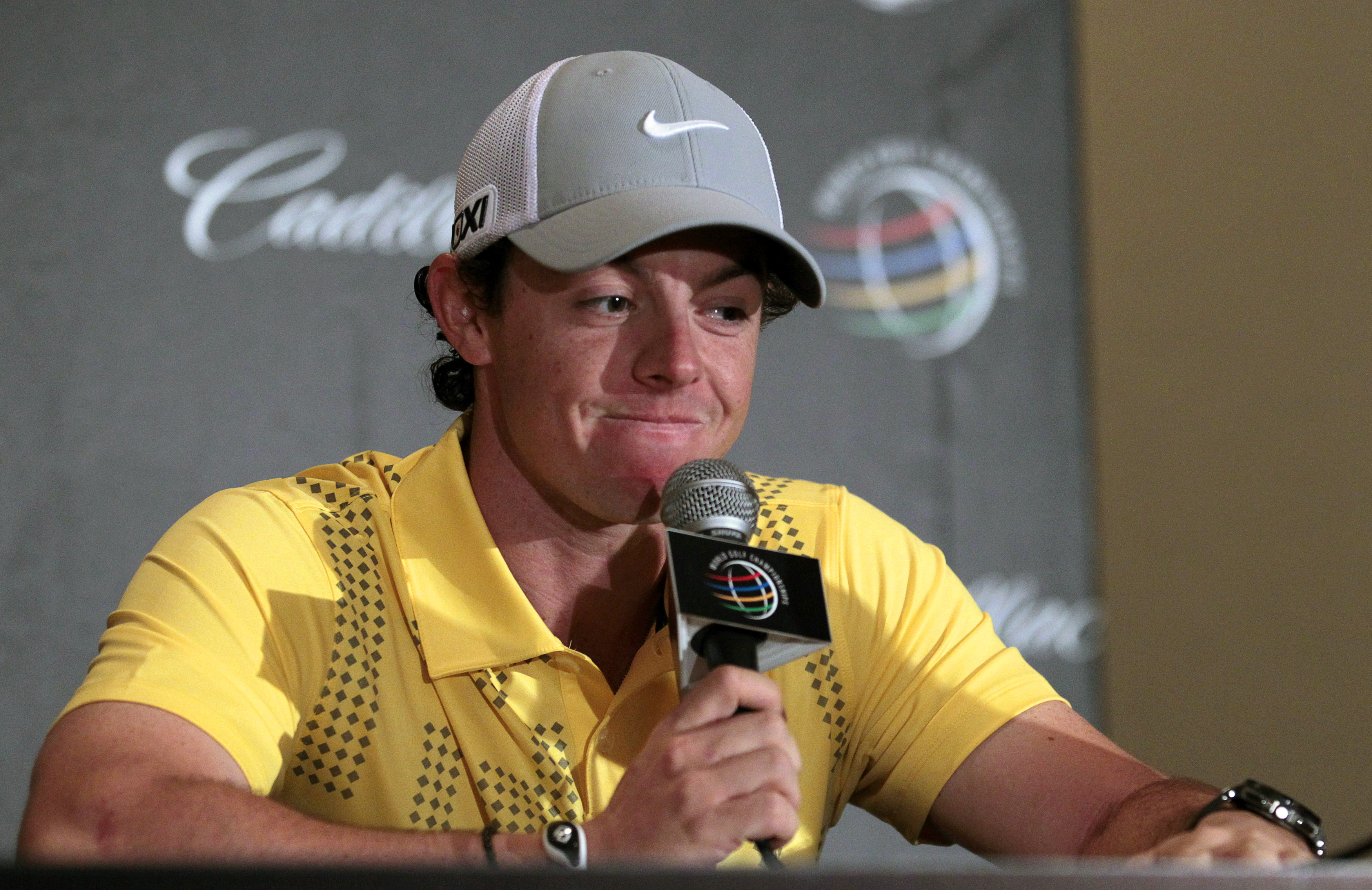 Northern Ireland's Rory McIlroy addresses a news conference during a practice day for the WGC-Cadillac Championship PGA golf tournament in Doral