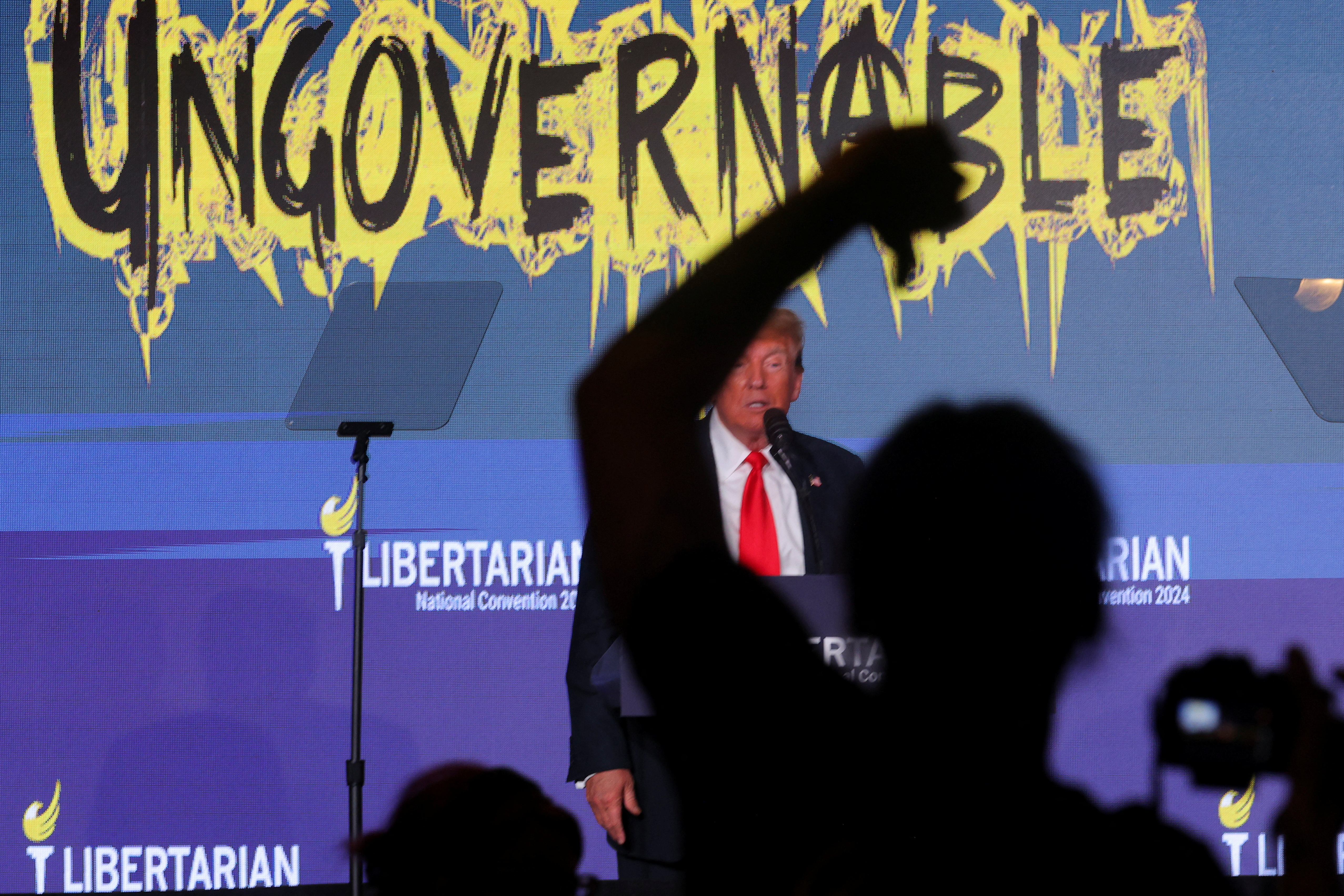 Former U.S. President and Republican presidential candidate Trump attends the Libertarian Party's national convention, in Washington