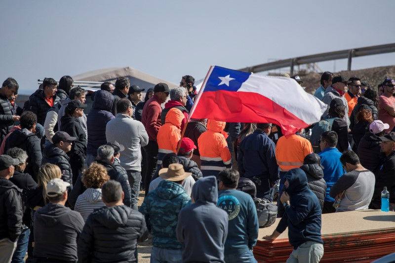 Workers at BHP's Escondida copper mine on strike, in Antofagasta