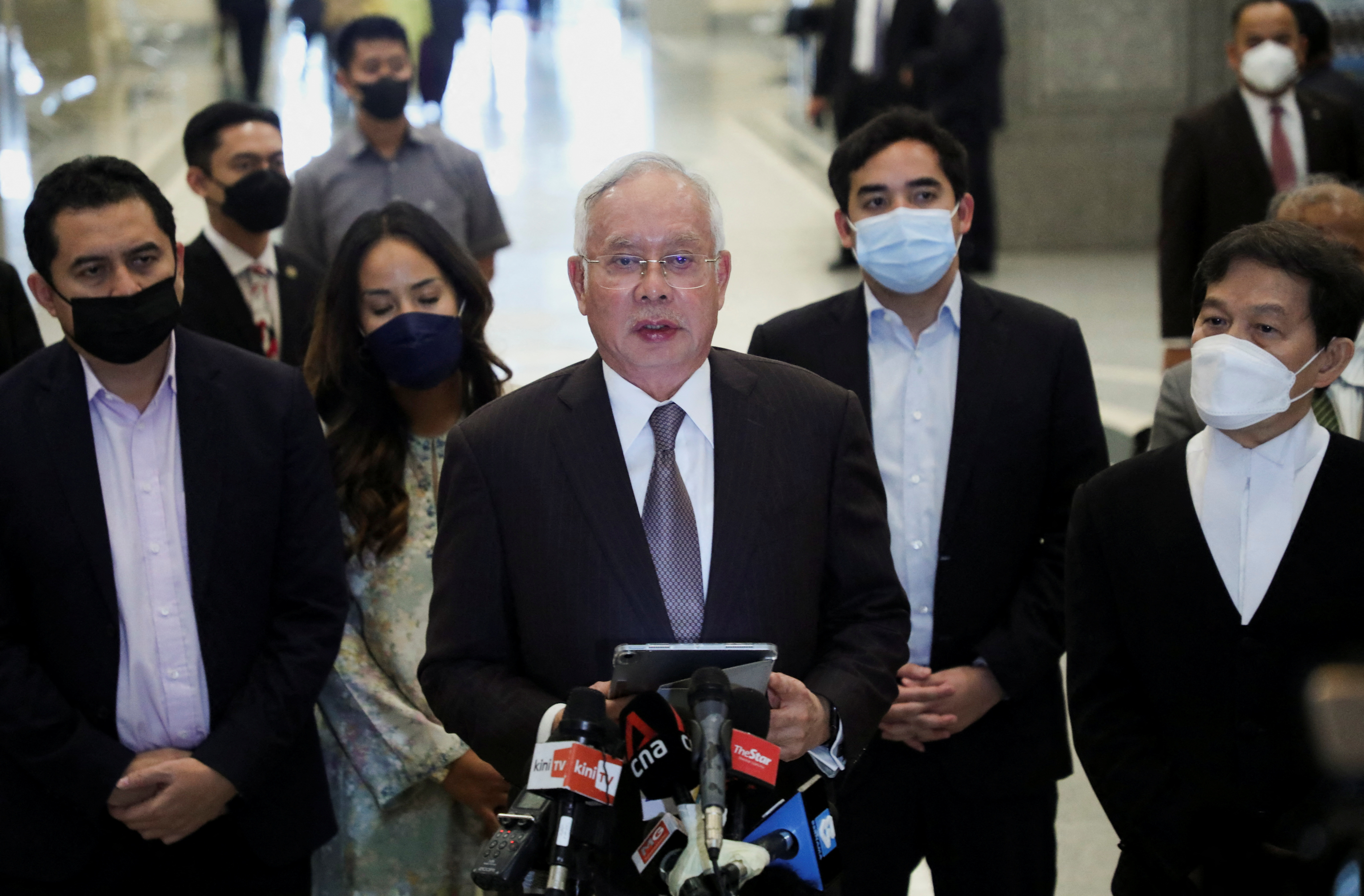 Former Malaysian PM Najib Razak speaks during a news conference at the Federal Court in Putrajaya