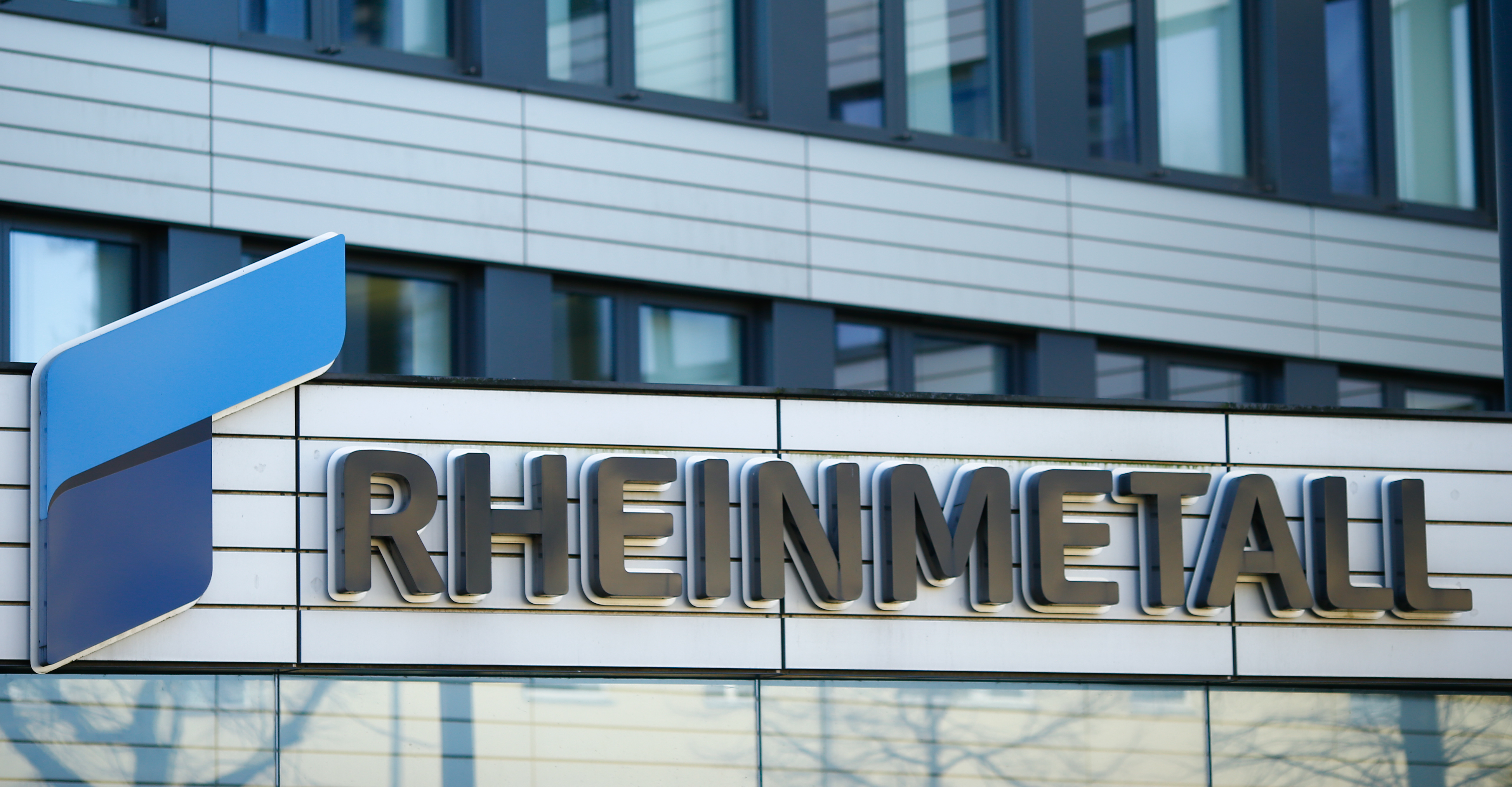 The logo of Germany's Rheinmetall AG is seen after the Company's 2019 annual report in Duesseldorf