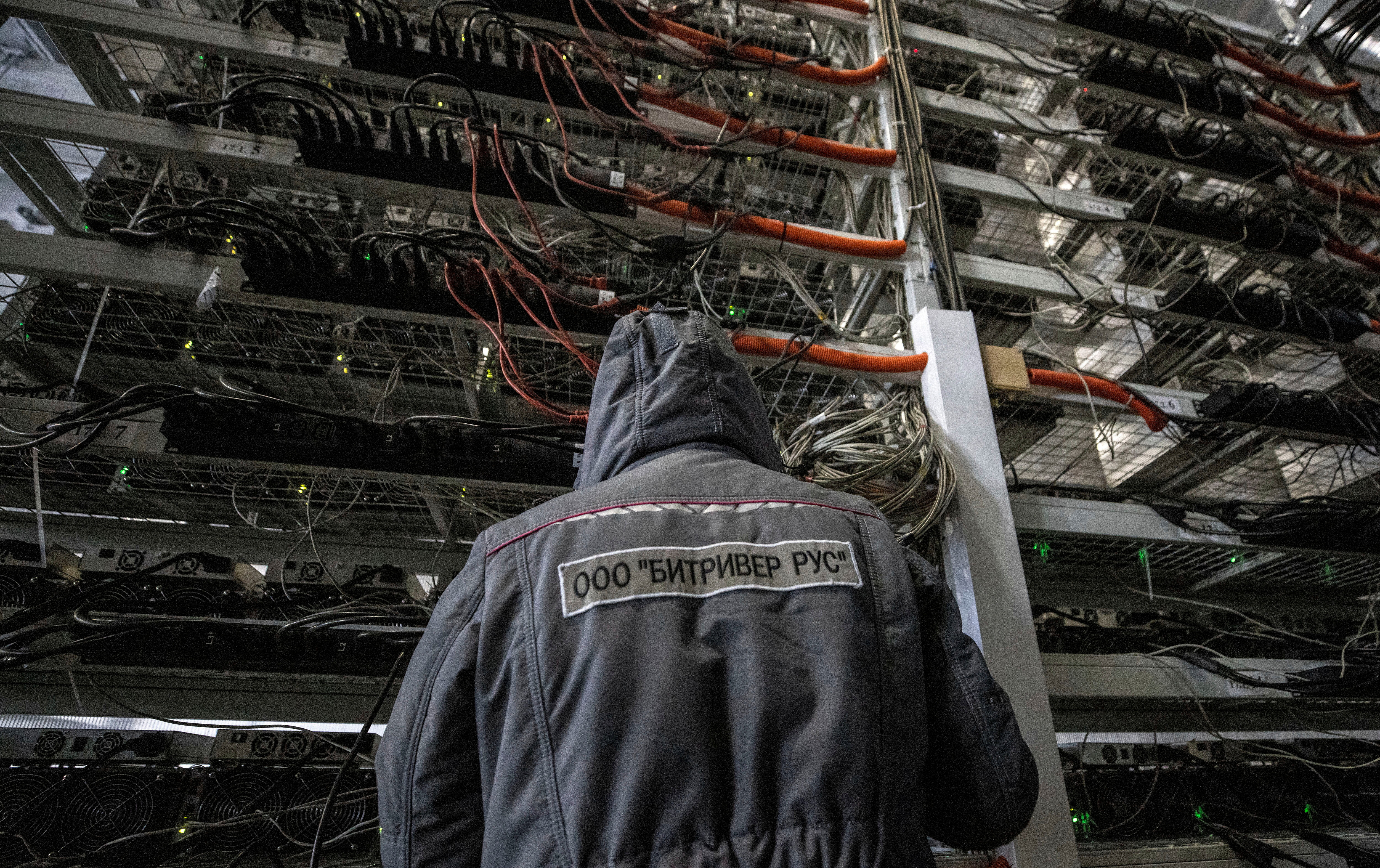 A view shows the data centre of BitRiver company providing services for cryptocurrency mining in Bratsk