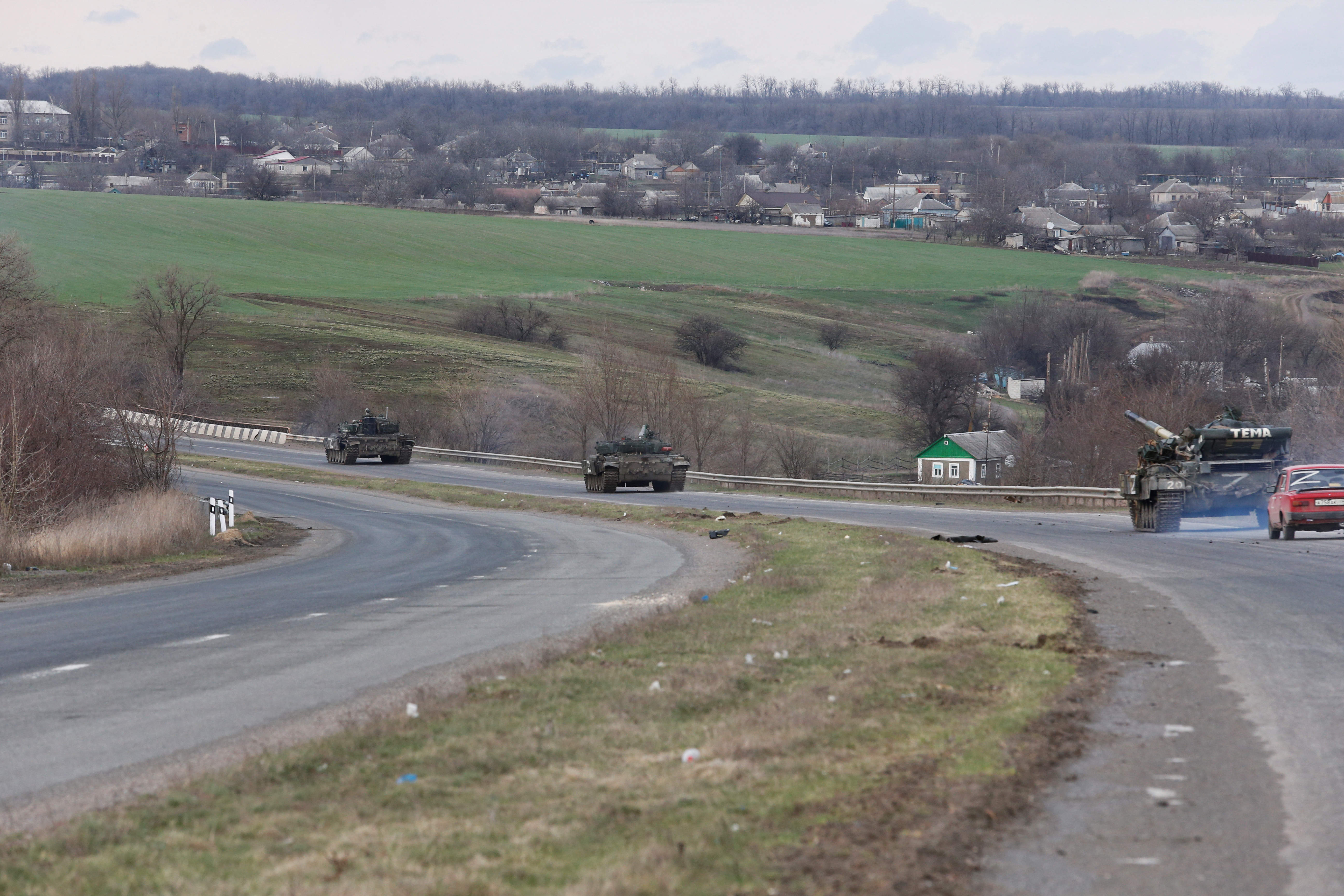A view shows an armoured convoy of pro-Russian troops near Mariupol