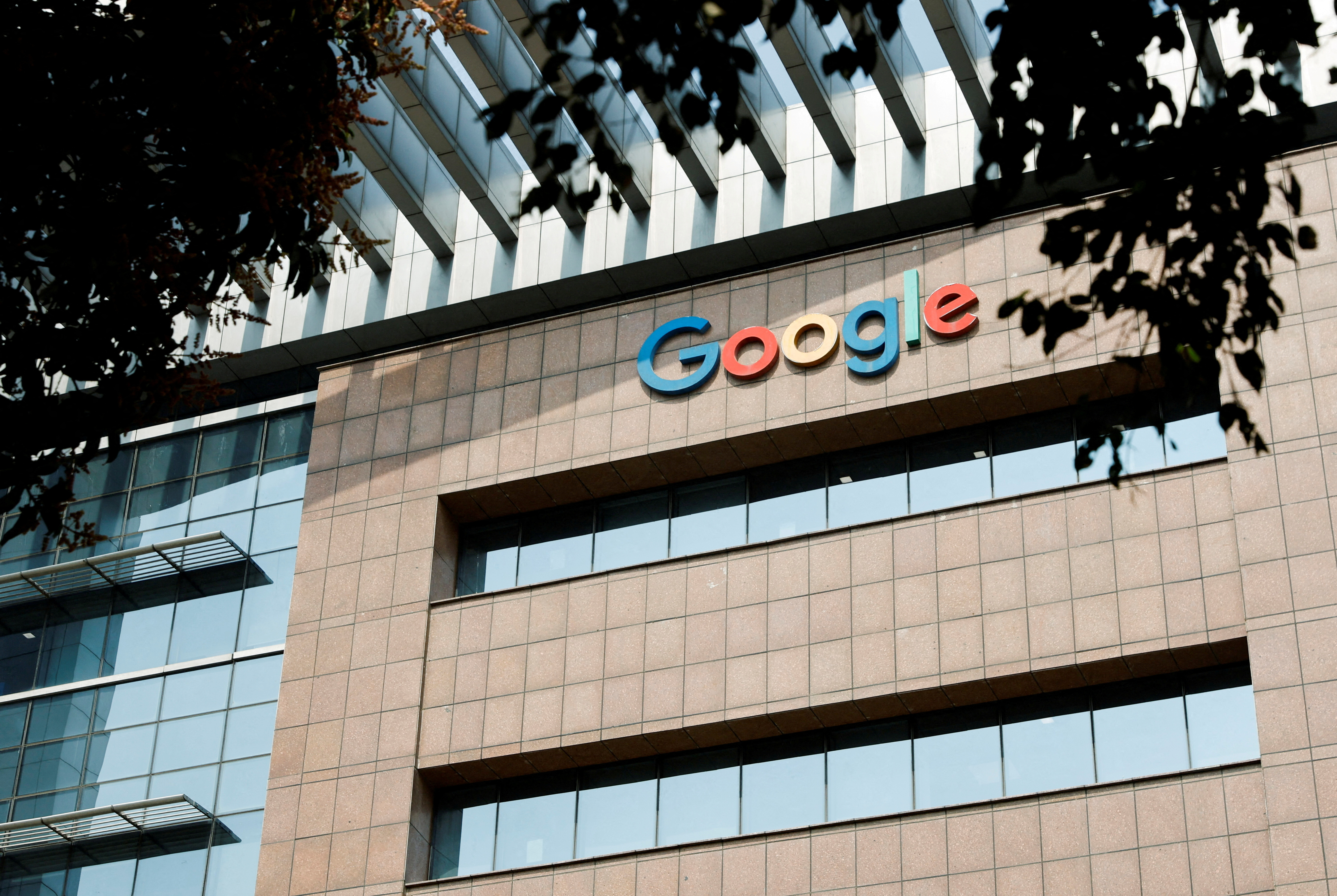 A logo of Google is seen on its office building in Hyderabad
