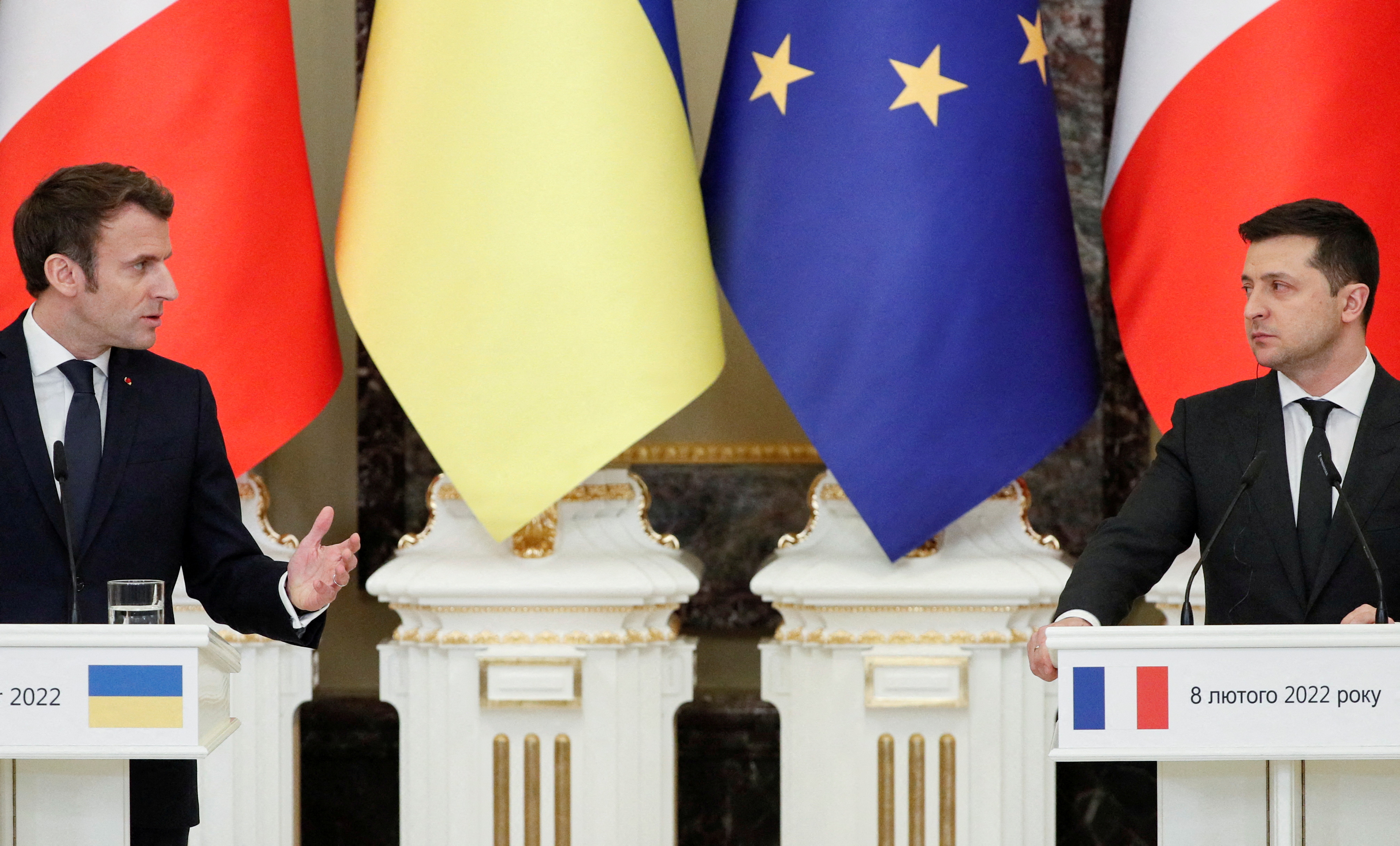 Ukrainian President Zelenskiy meets with French President Macron in Kyiv