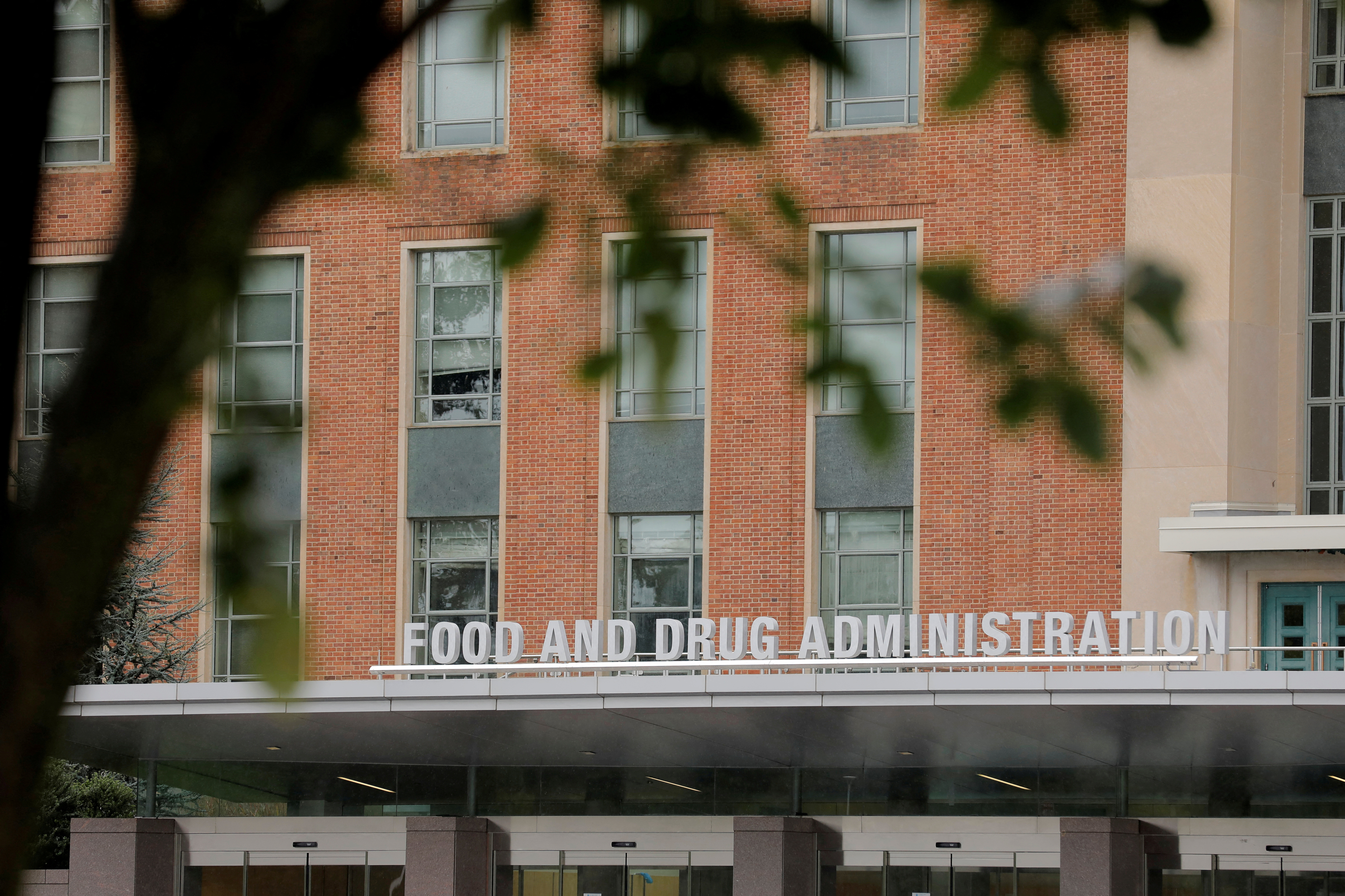 Signage is seen outside of FDA headquarters in White Oak, Maryland