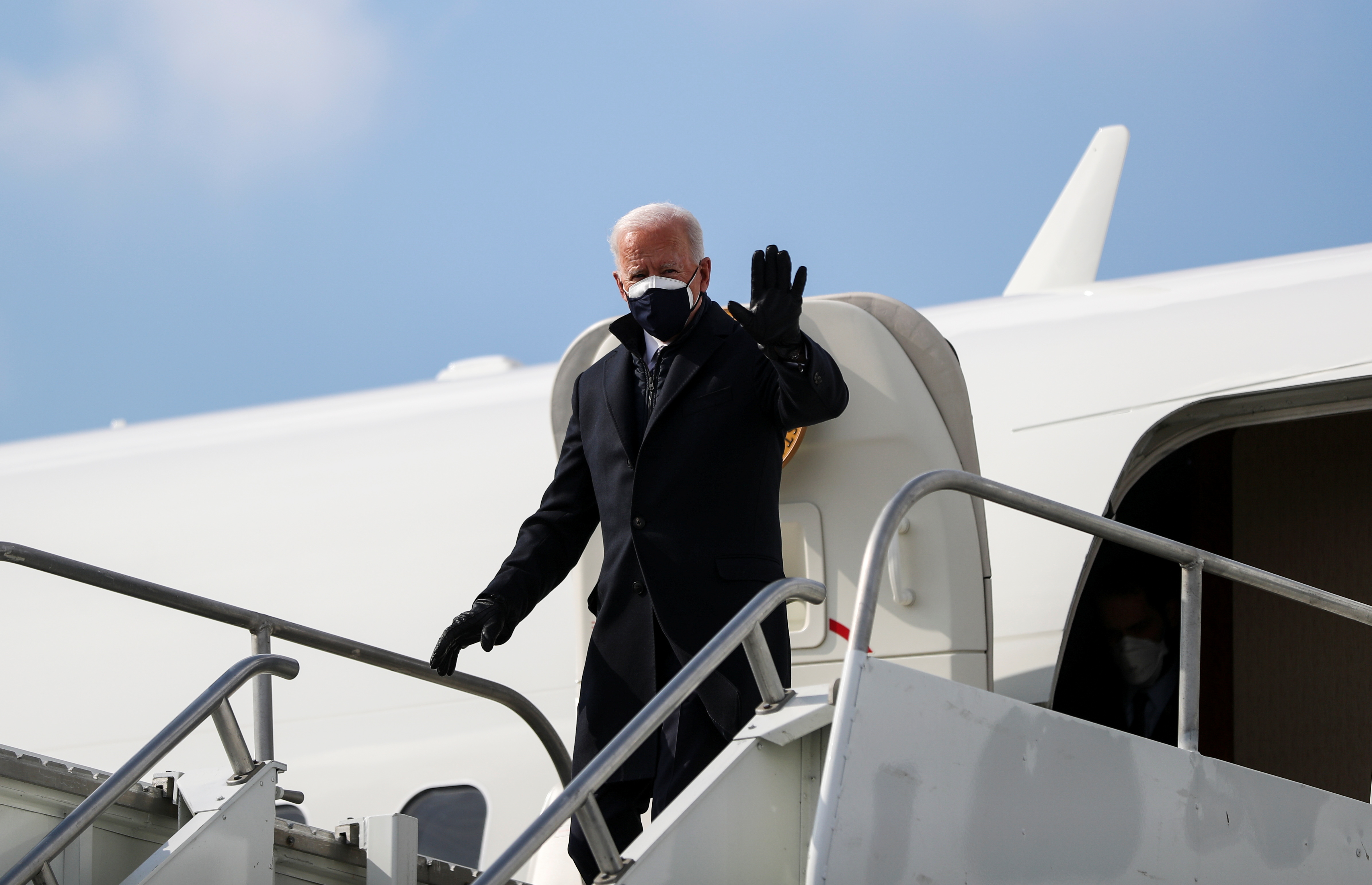 U.S. President Biden arrives to visit Phizer manufacturing plant in Kalamazoo, Michigan