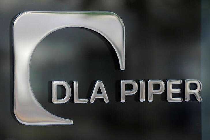 Signage is seen outside of the law firm DLA Piper in Washington, D.C.