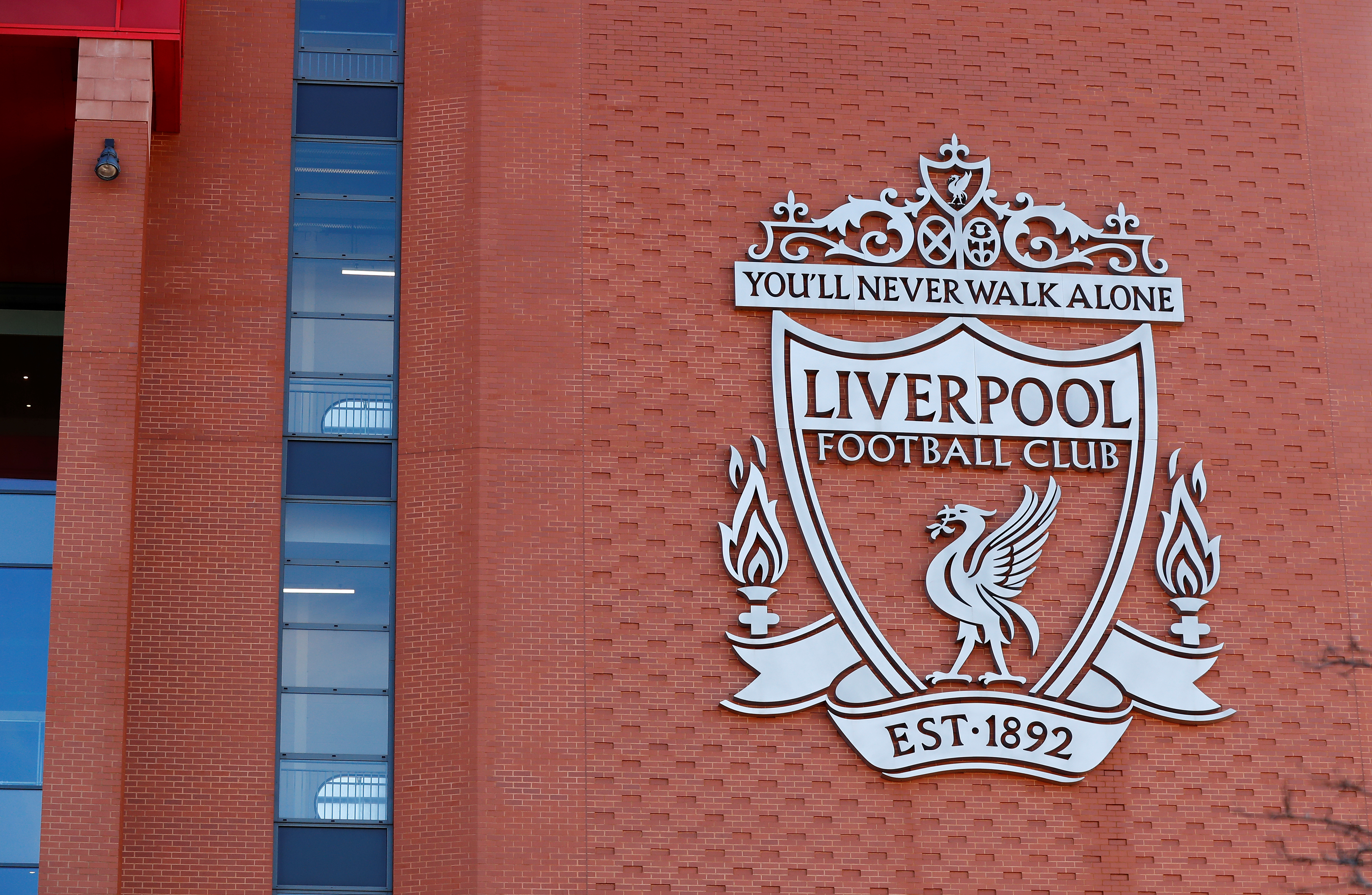 Soccer Football - Anfield General Views - Anfield, Liverpool, Britain - March 13, 2020   General view of the Liverpool logo on Anfield   Action Images via Reuters/Jason Cairnduff