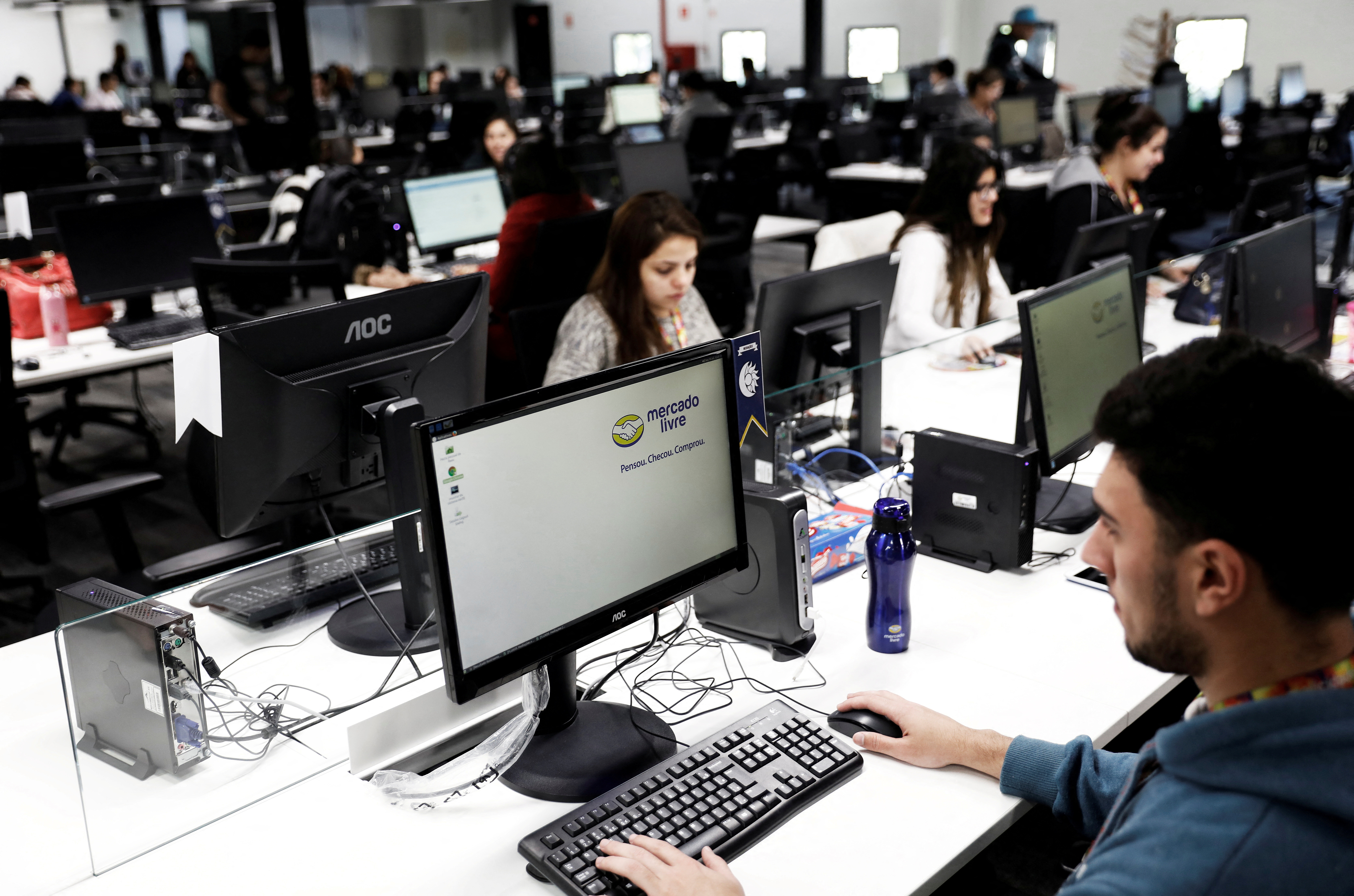 Employees work at headquarters MercadoLibre in Sao Paulo