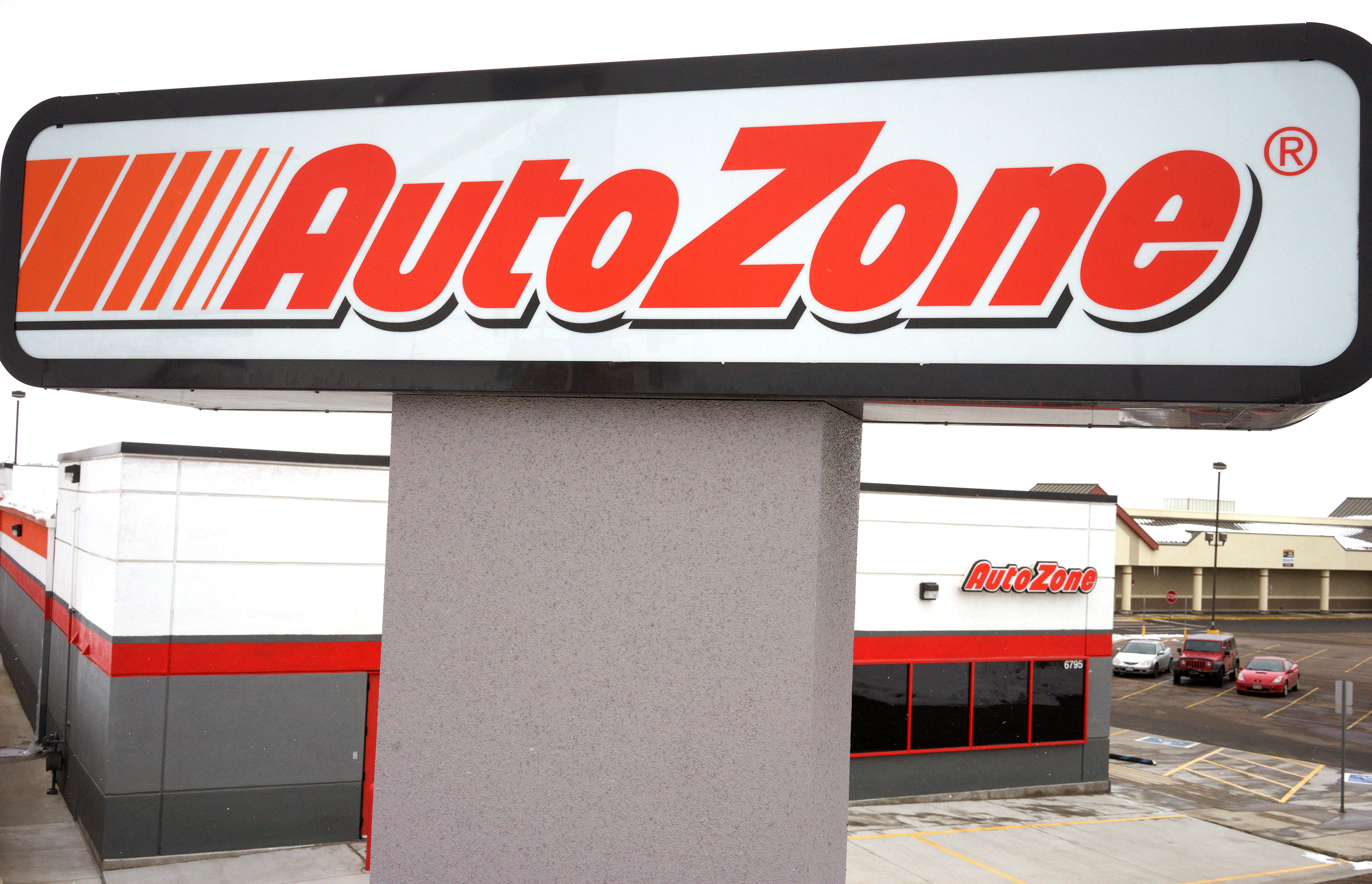 A customer leaves the AutoZone store in Broomfield