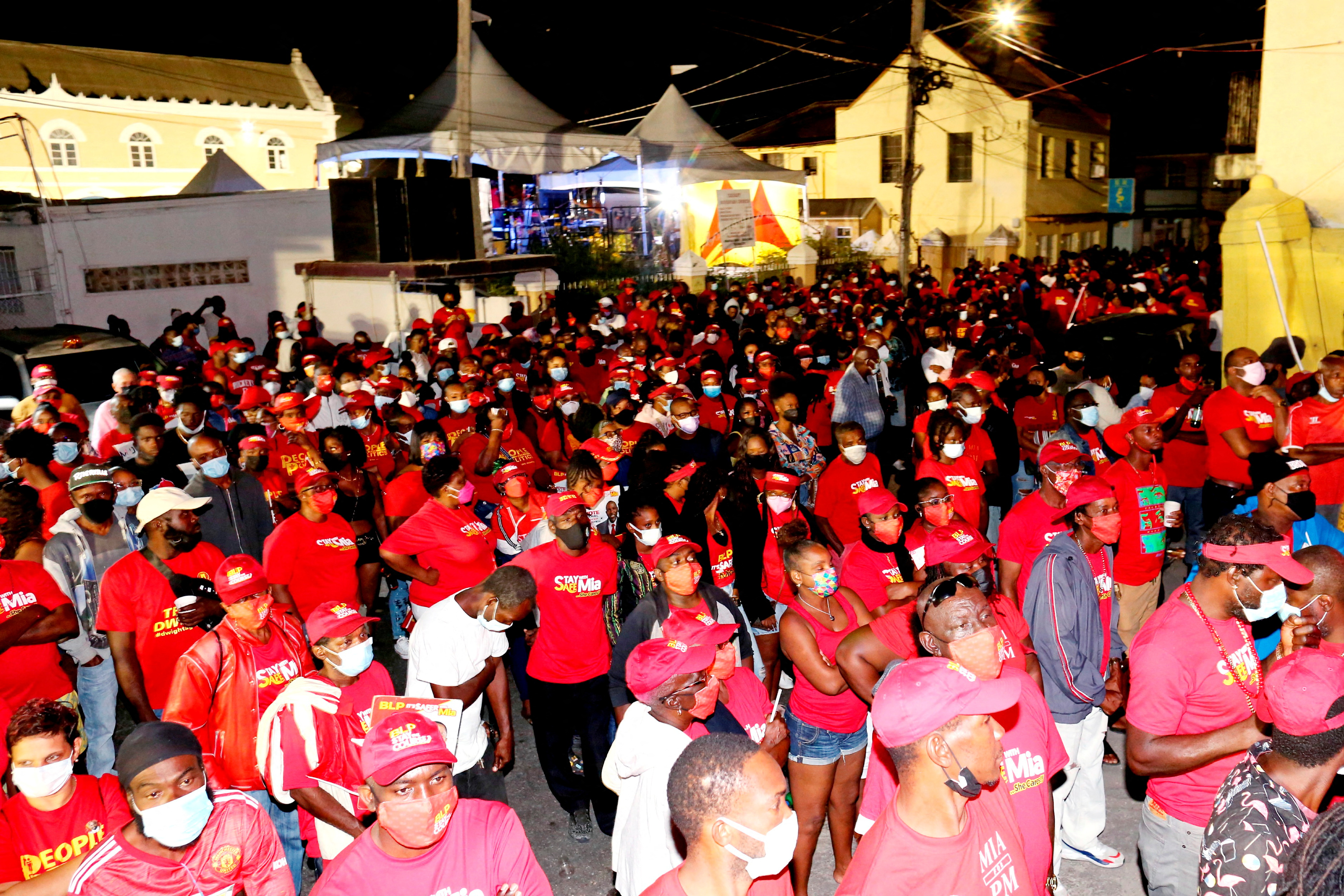 Barbados Prime Minister Mia Mottley speaks to supporters after winning a landslide victory in Bridgetown