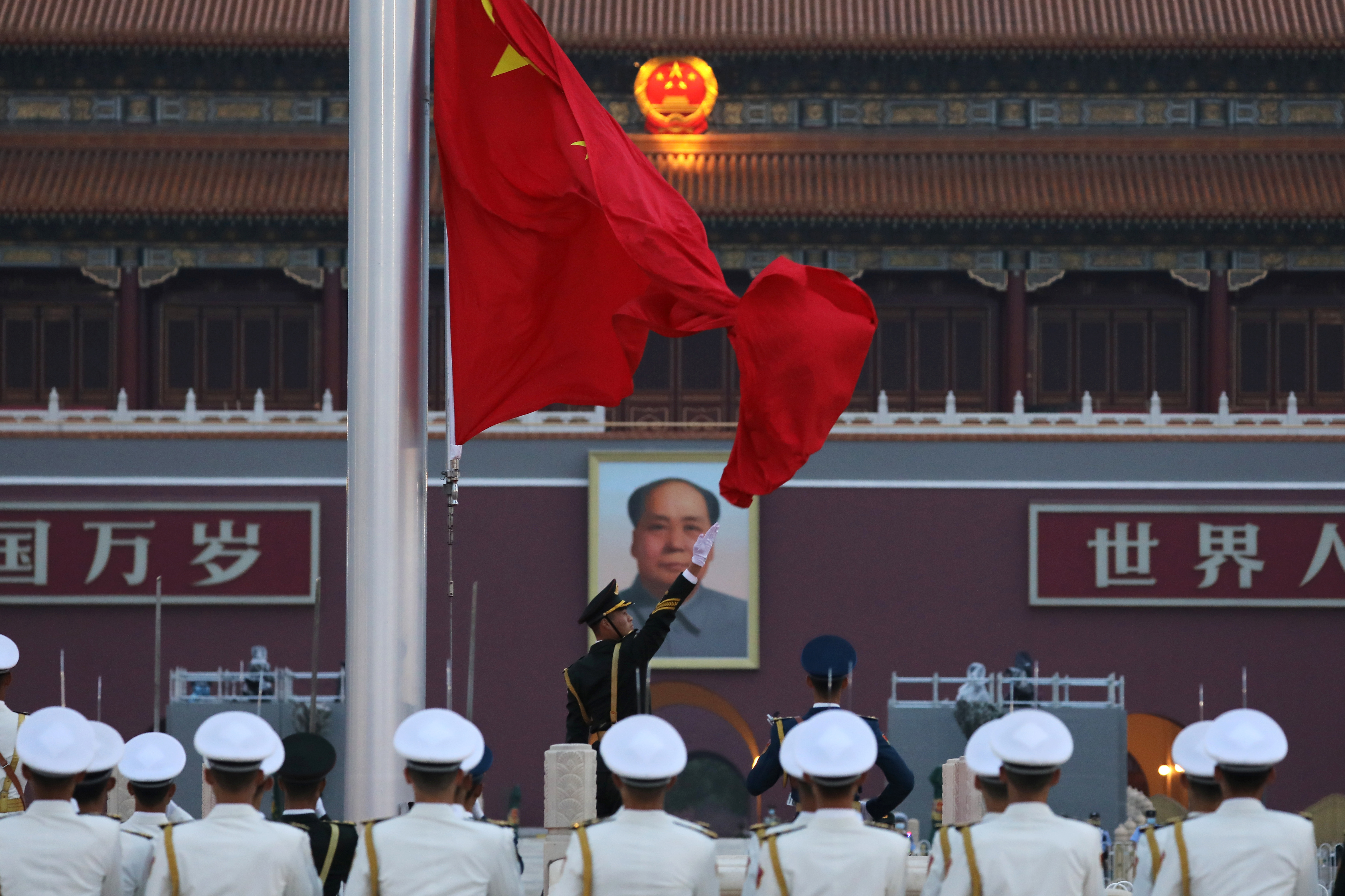 Flag-raising ceremony at Tiananmen Square, in Beijing