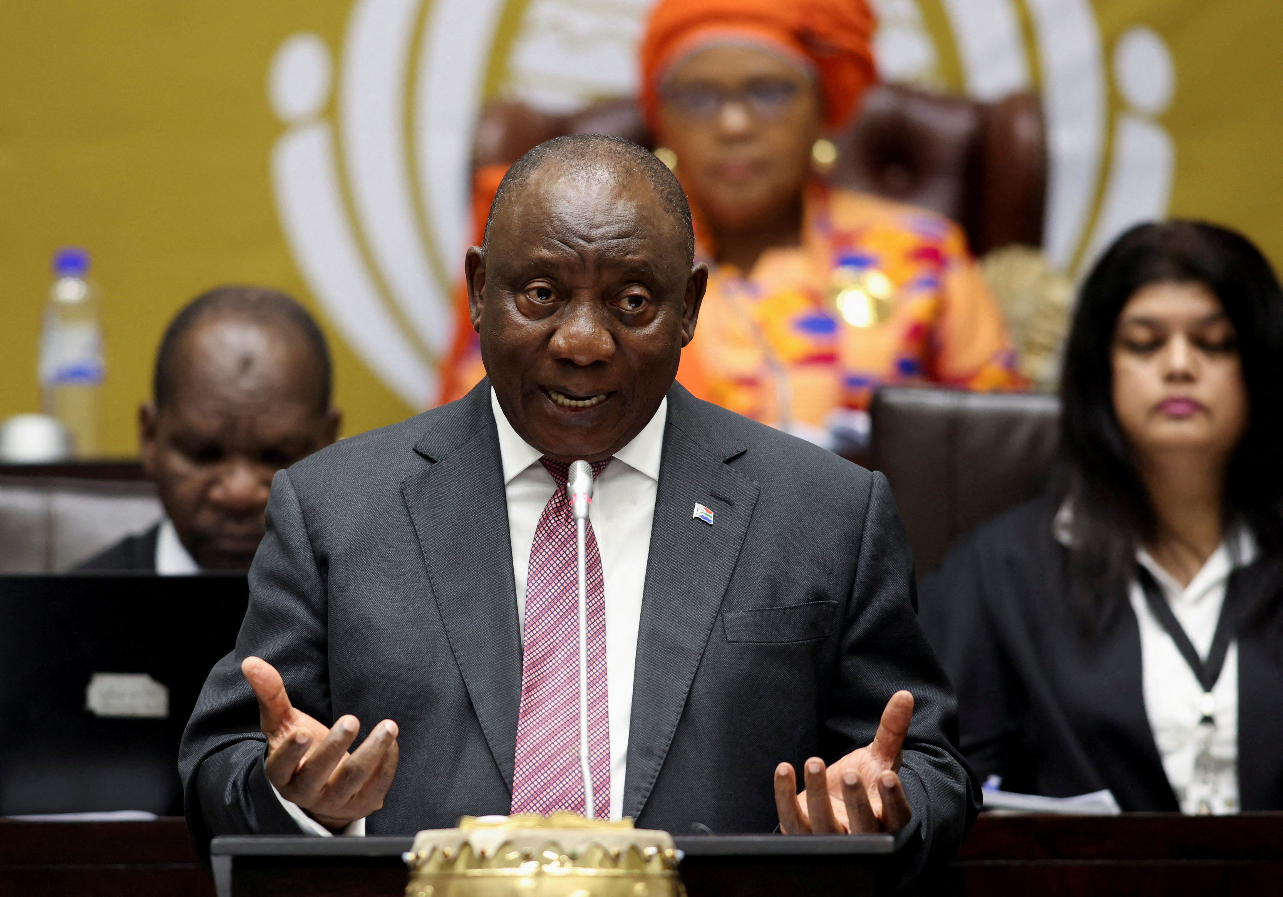 South African President Ramaphosa replies to questions in parliament in Cape Town