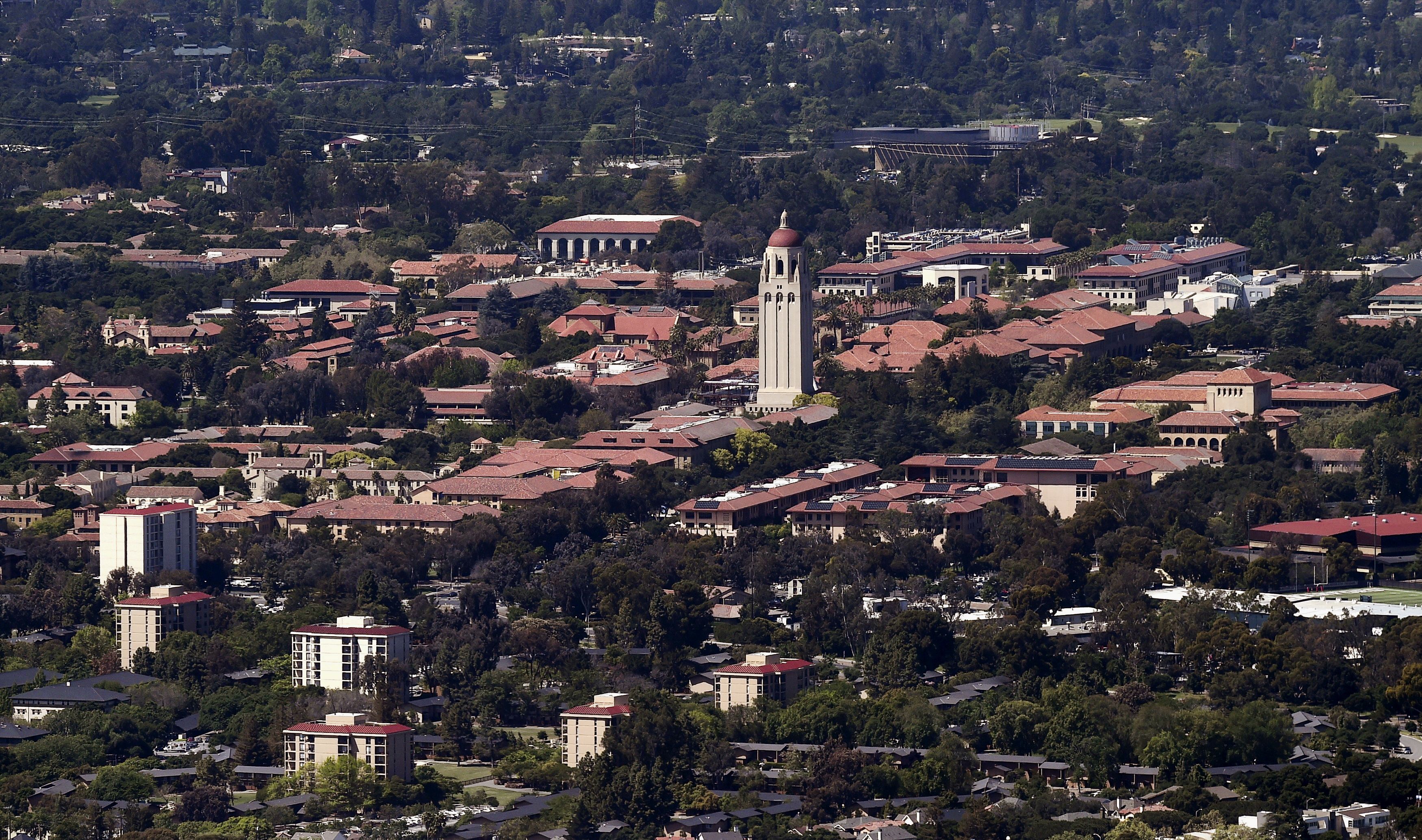 Stanford University's campus is seen in an aerial photo in Stanford