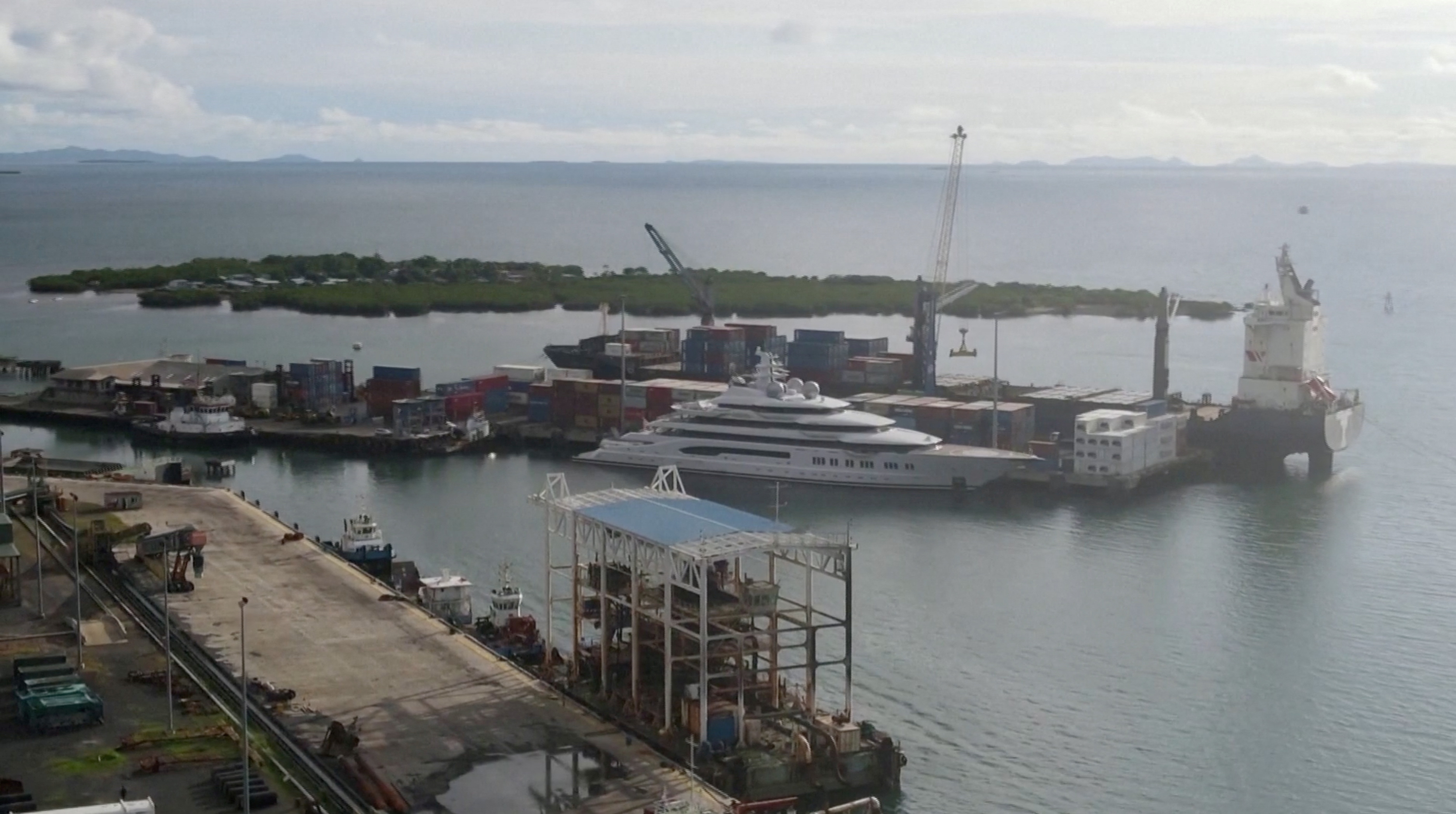 FILE PHOTO - A screen grab from a drone video footage shows a Russian-owned superyacht 'Amadea' docked at Queens Wharf in Lautoka