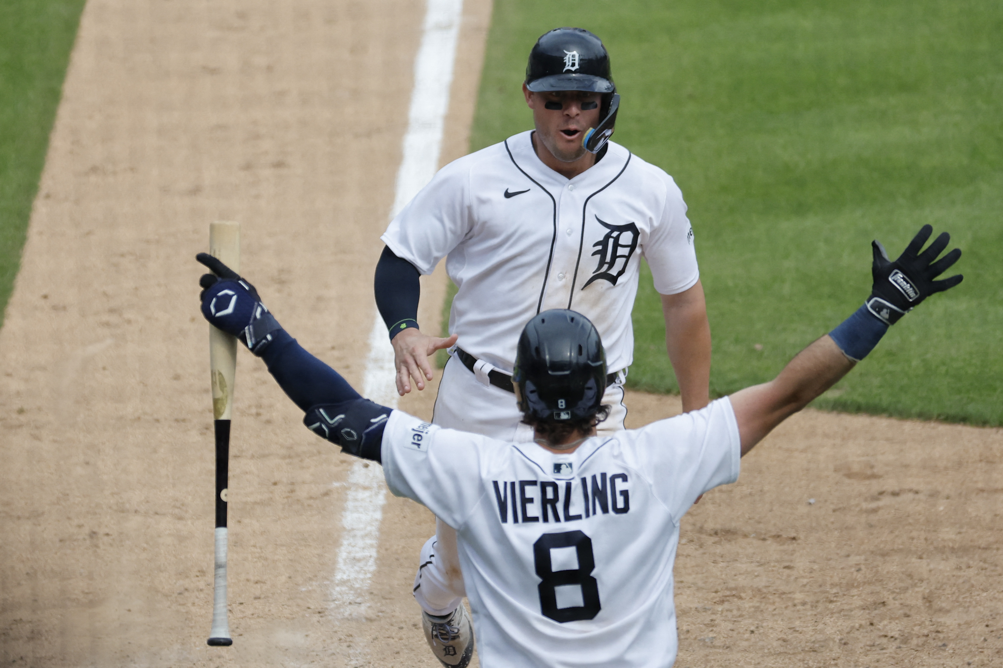 Detroit Tigers' Matt Vierling runs out a fly ball against the New