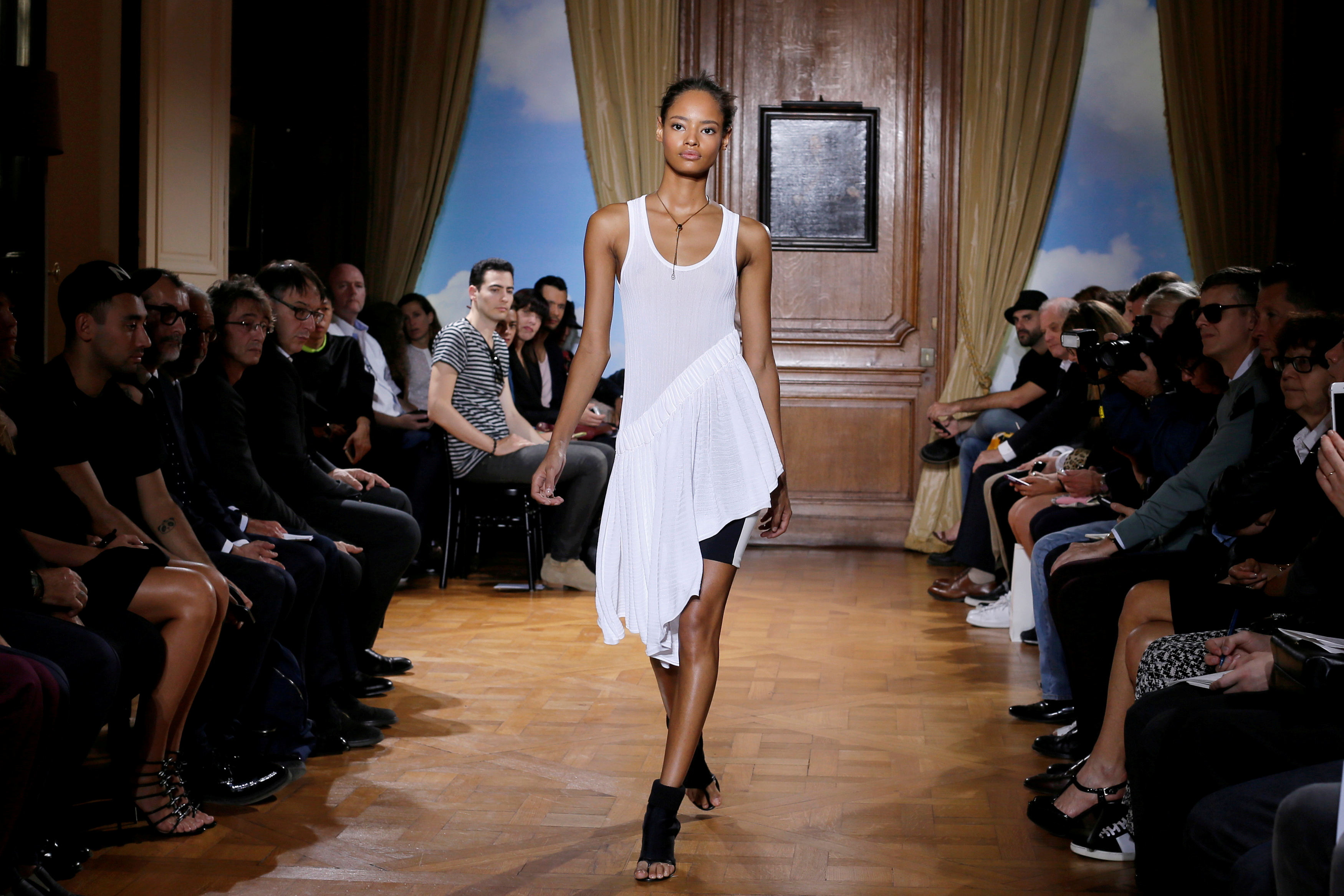 A model presents a creation for Viktor & Rolf fashion house during Paris Fashion Week